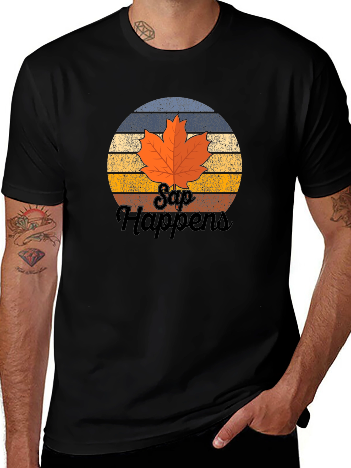 Variant 3 of Retro "Sap Happens" Maple Leaf Graphic Tee