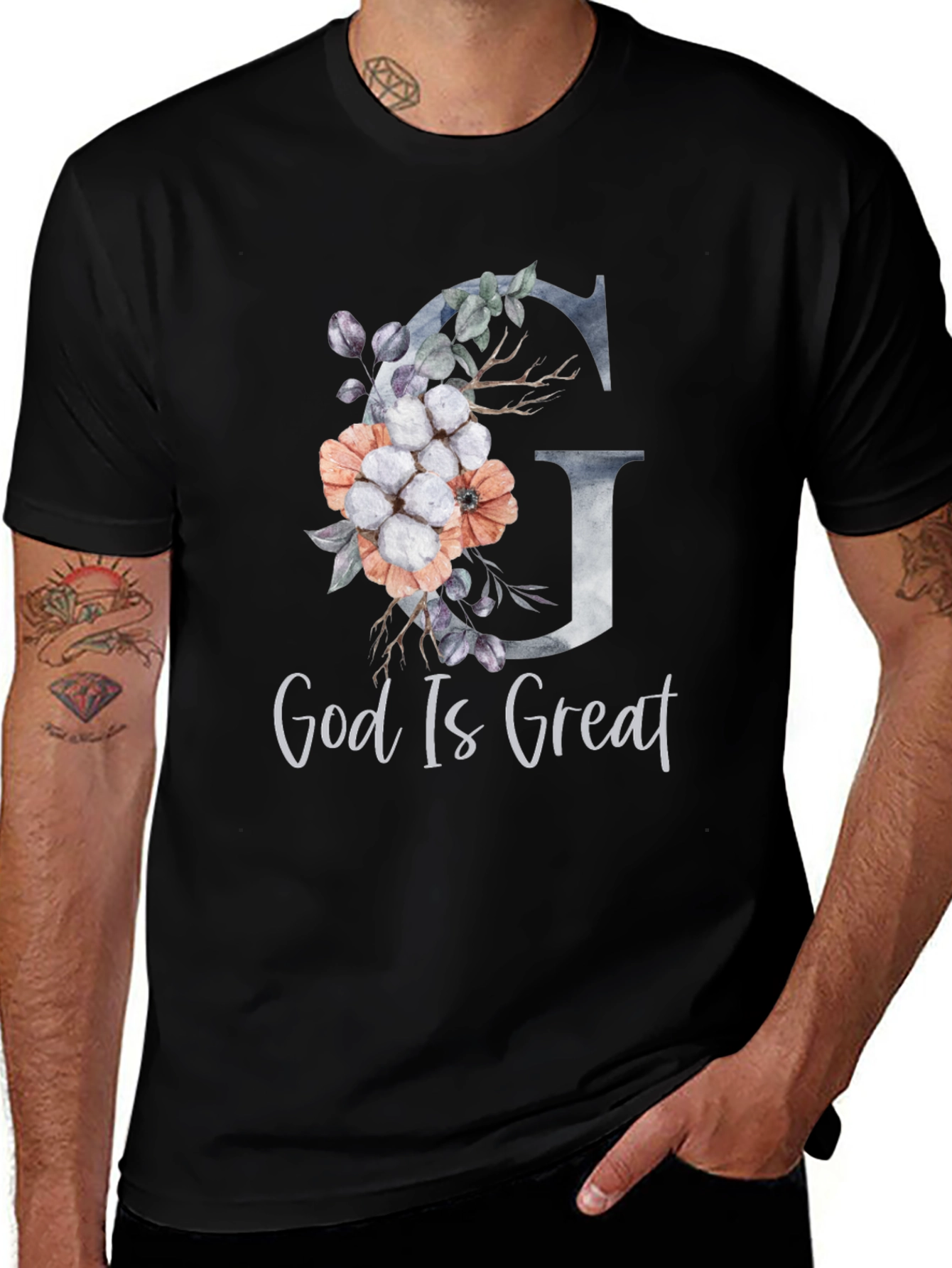 Variant 23 of God Is Great Floral Letter Graphic T-Shirt