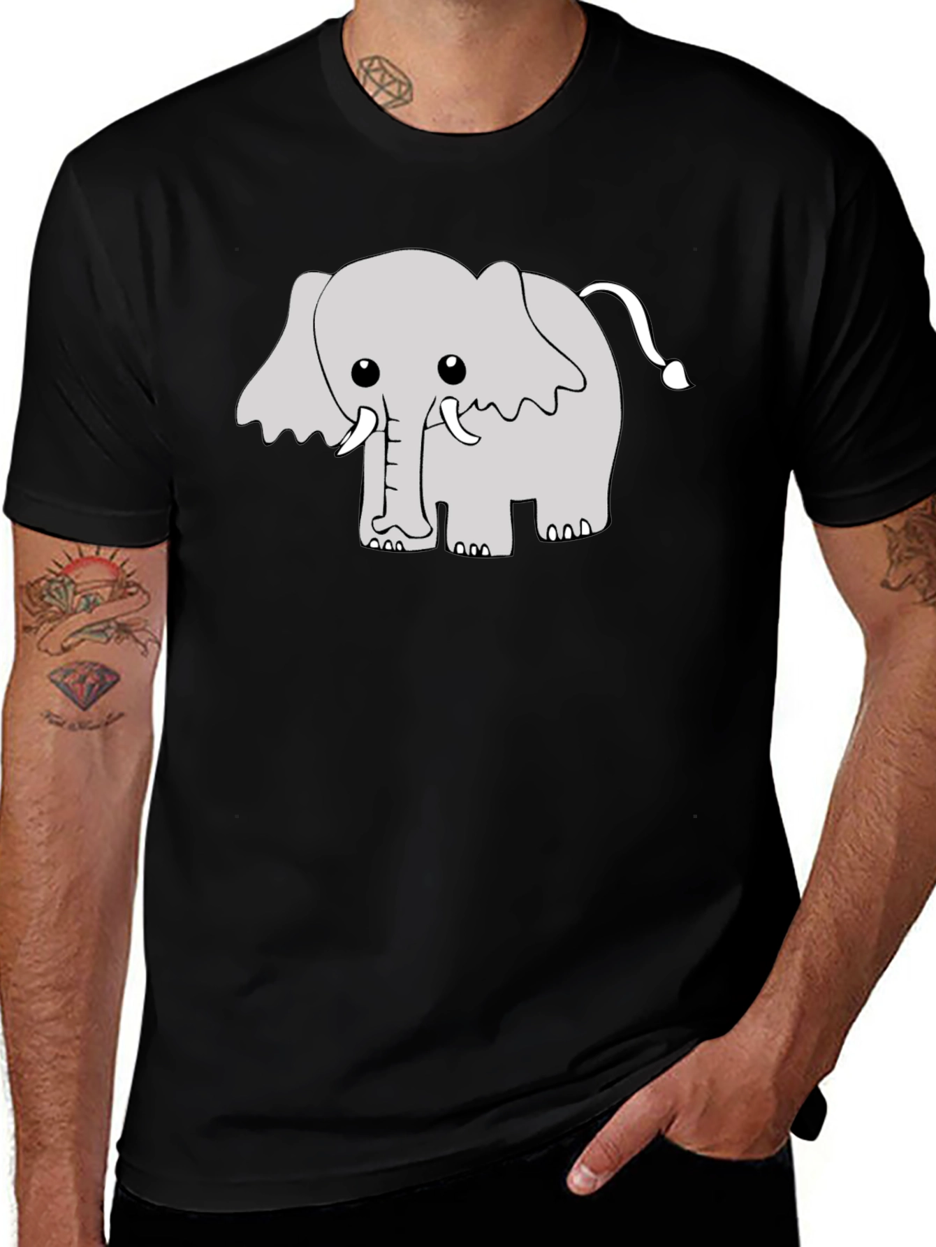 Variant 19 of Cute Cartoon Elephant Graphic Tee - Black
