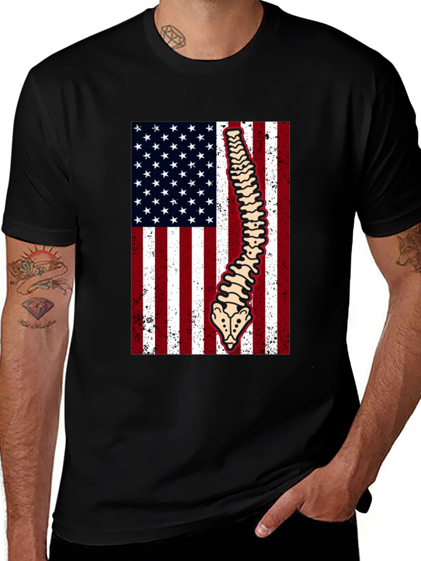Variant 18 of American Spine T-Shirt - Patriotic Chiropractic Tee