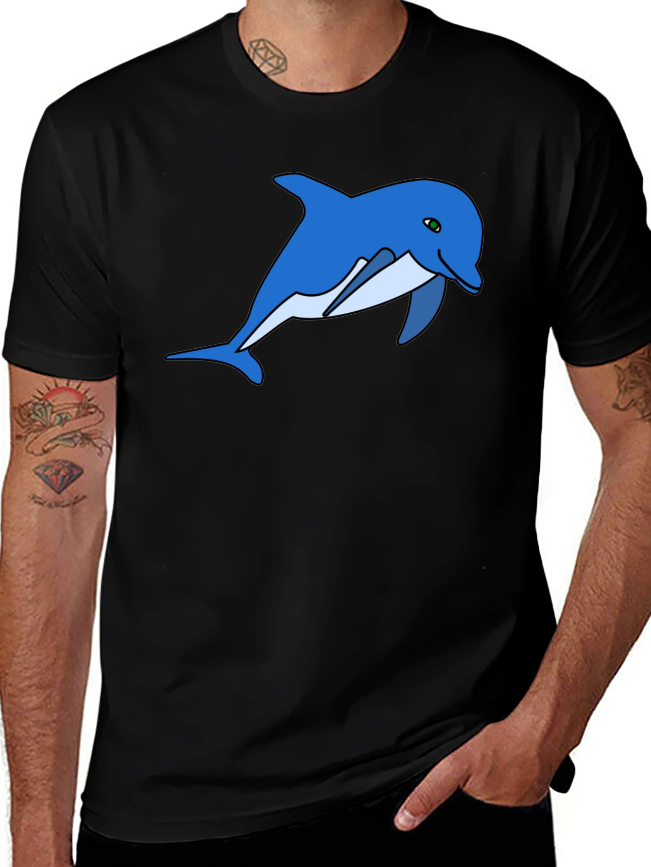 Variant 13 of Dolphin Graphic Tee - Black Cotton Comfort