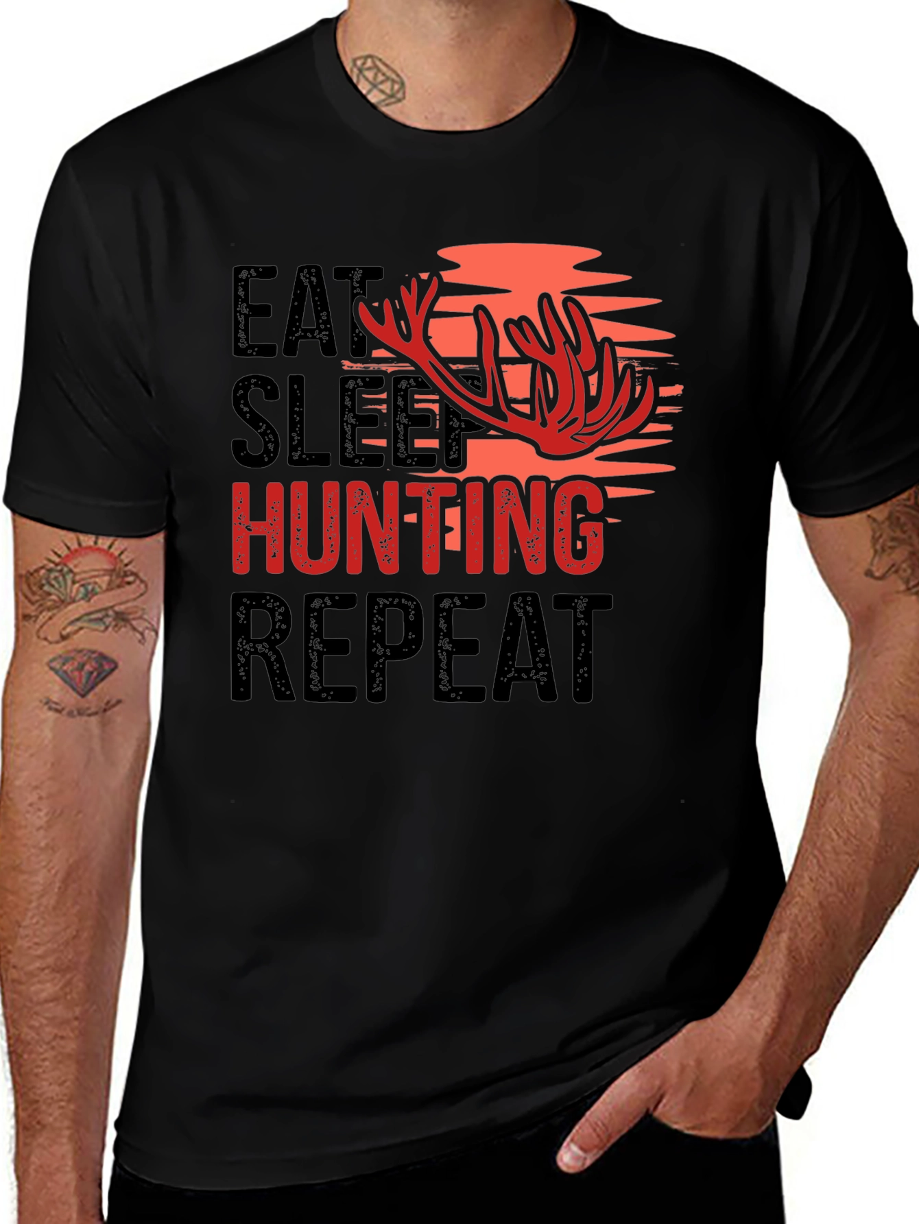 Black Eat Sleep Hunting Repeat Graphic Tee main image