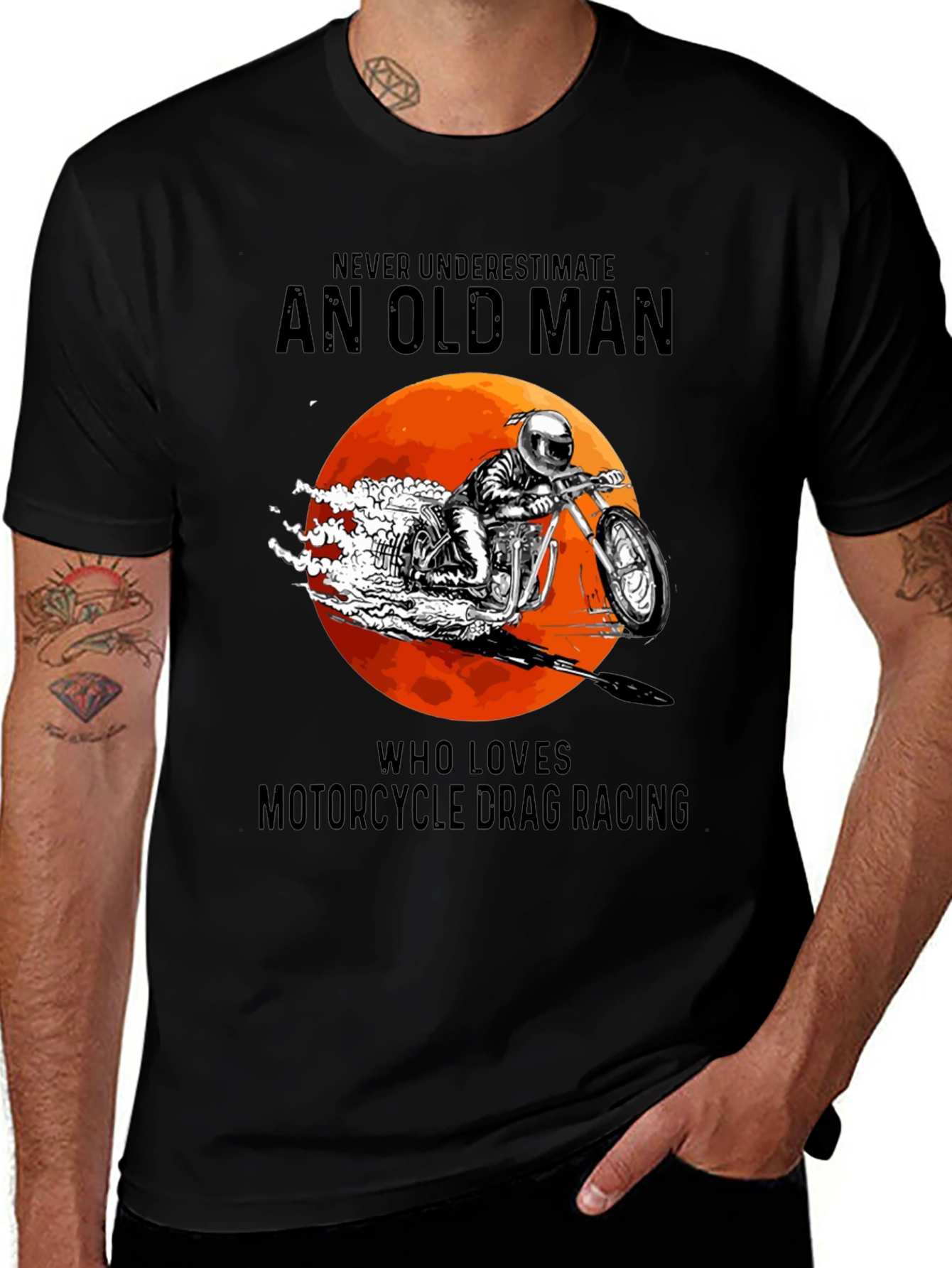 Variant 24 of Old Man Motorcycle Drag Racing Graphic Tee