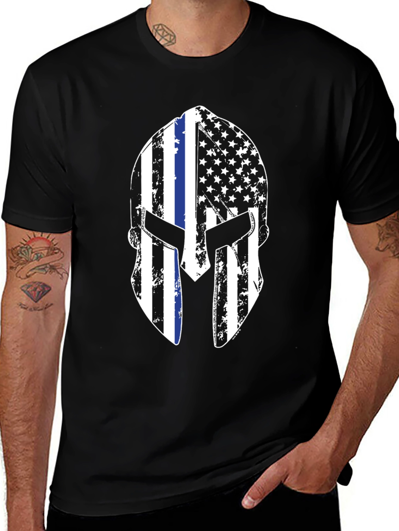 Spartan Helmet Thin Blue Line Graphic Tee