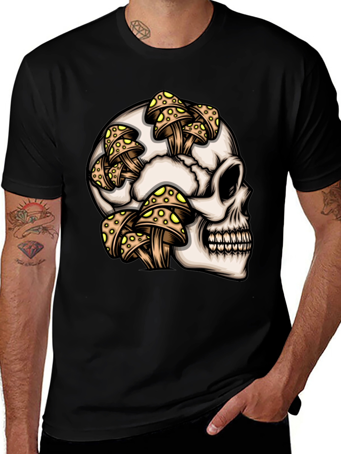 Variant 4 of Skull & Mushroom Graphic T-Shirt - Unique Design