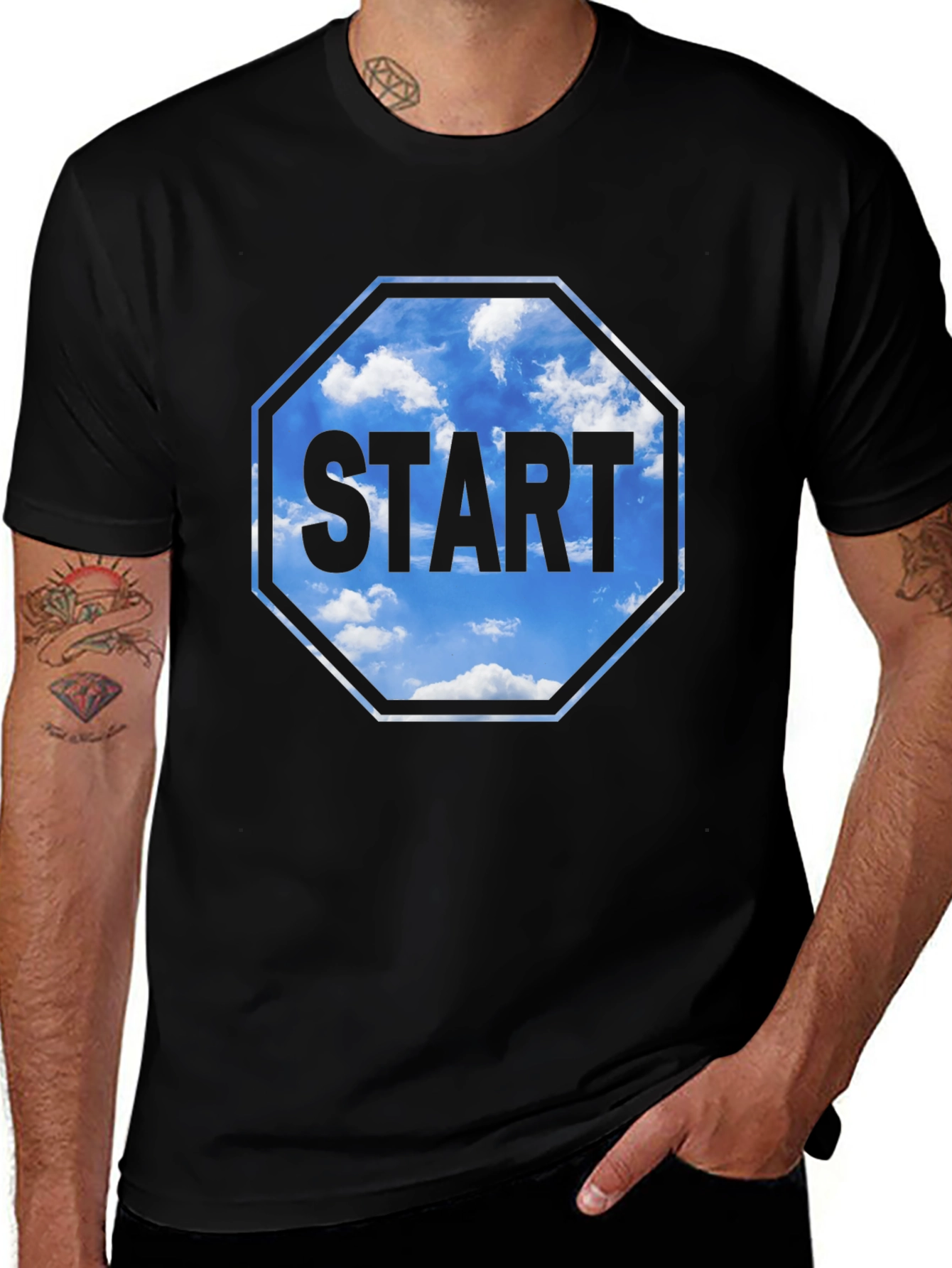 Variant 8 of Start Sky Graphic Tee - Black Cotton Blend Shirt