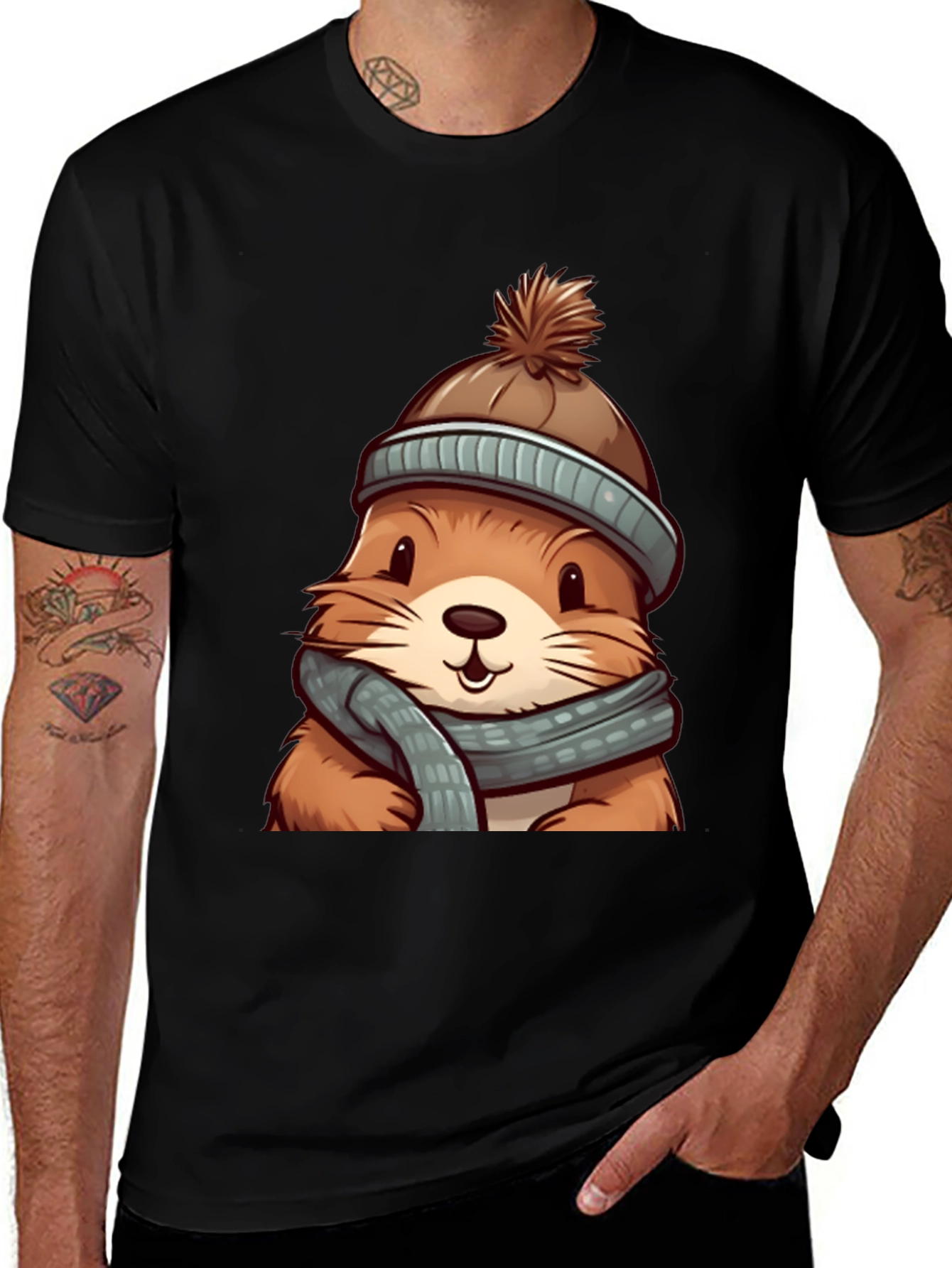 Cute Otter in Winter Gear Graphic Tee