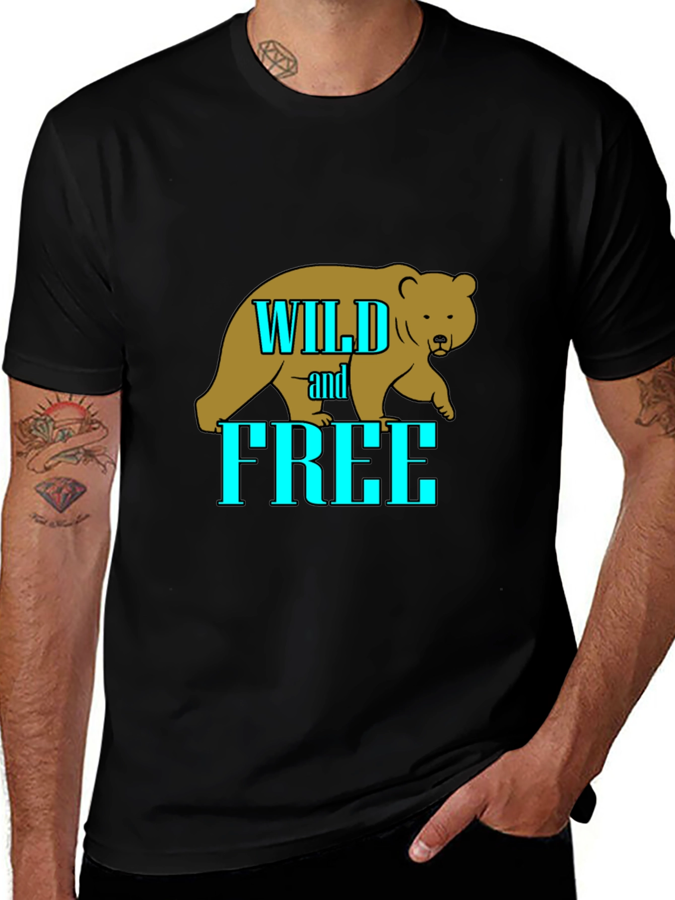 Variant 11 of Wild and Free Bear Graphic T-Shirt - Black