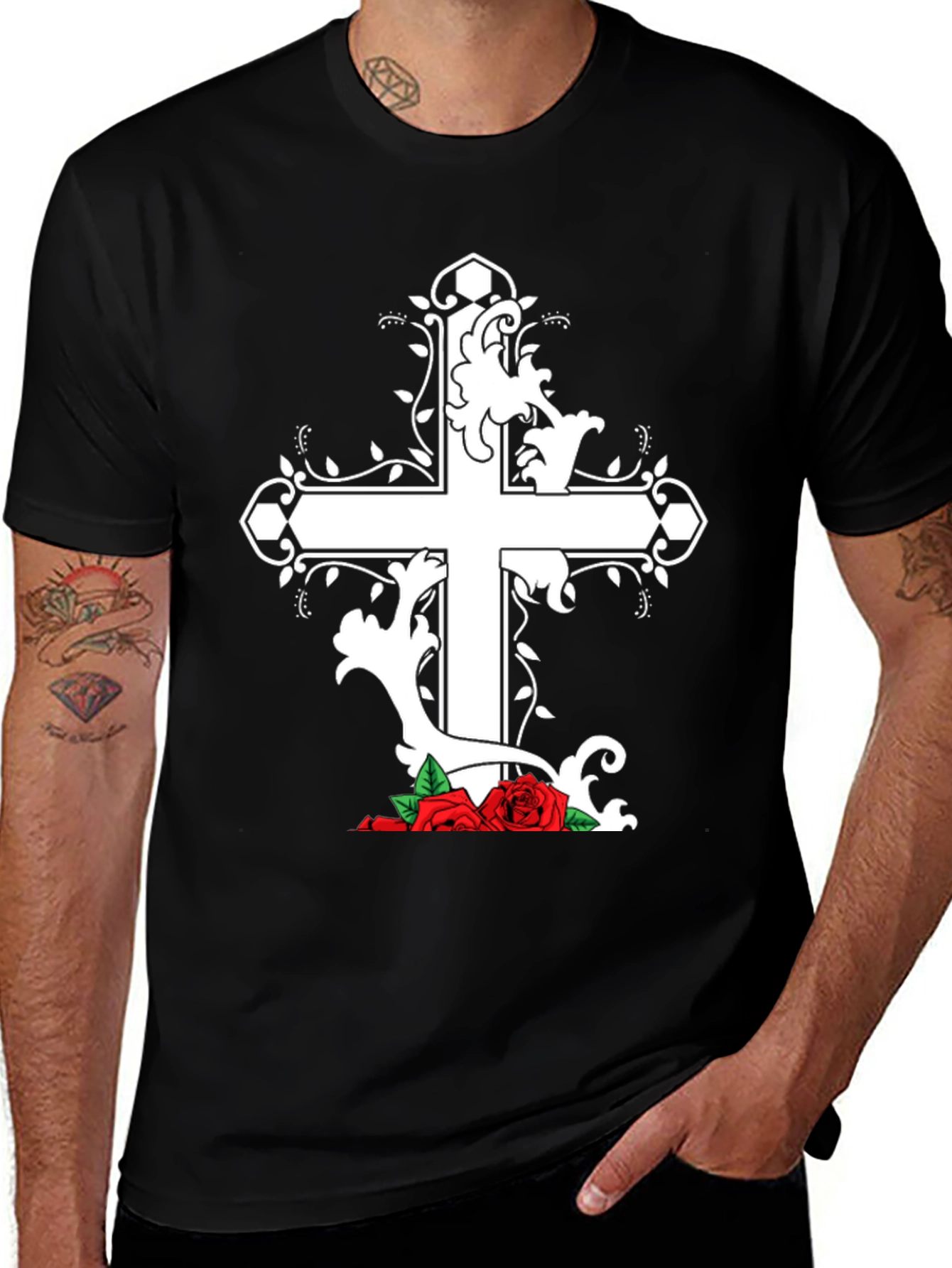 Variant 16 of Cross and Roses Graphic T-Shirt