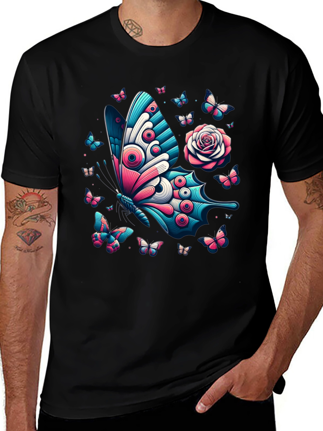 Variant 19 of Butterfly & Rose Graphic Print Tee - Black