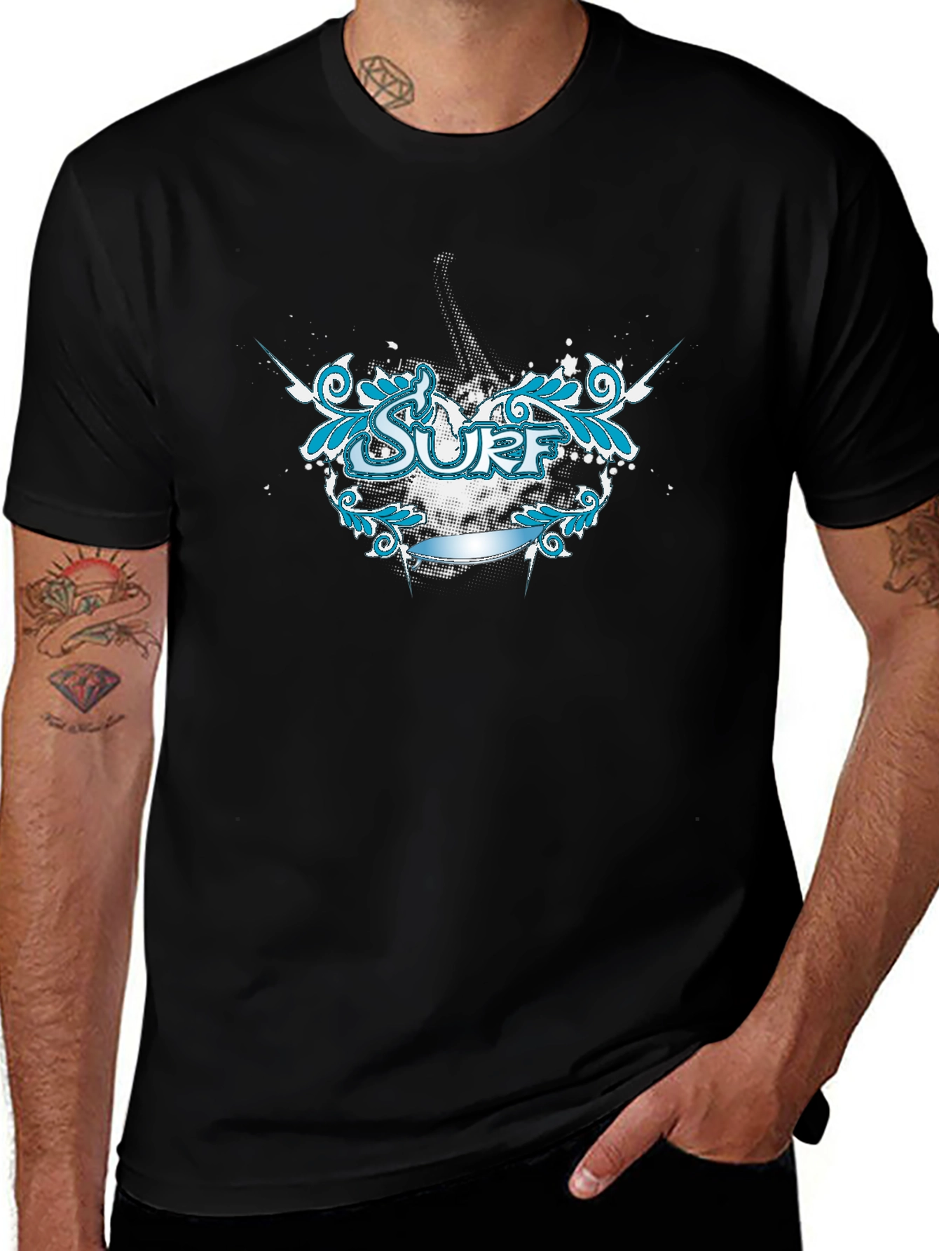 Variant 19 of Surf Graphic Tee - Black Cotton T-Shirt