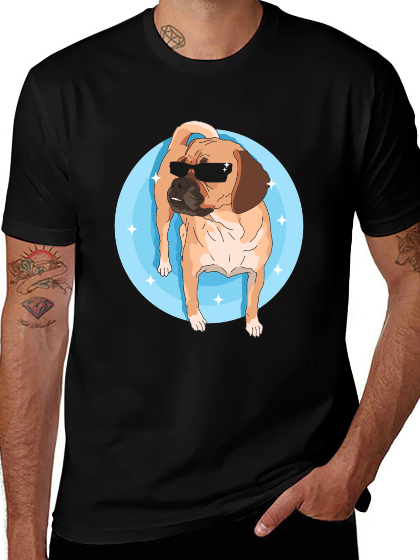 Variant 10 of Cool Pug T-Shirt - Black Graphic Tee
