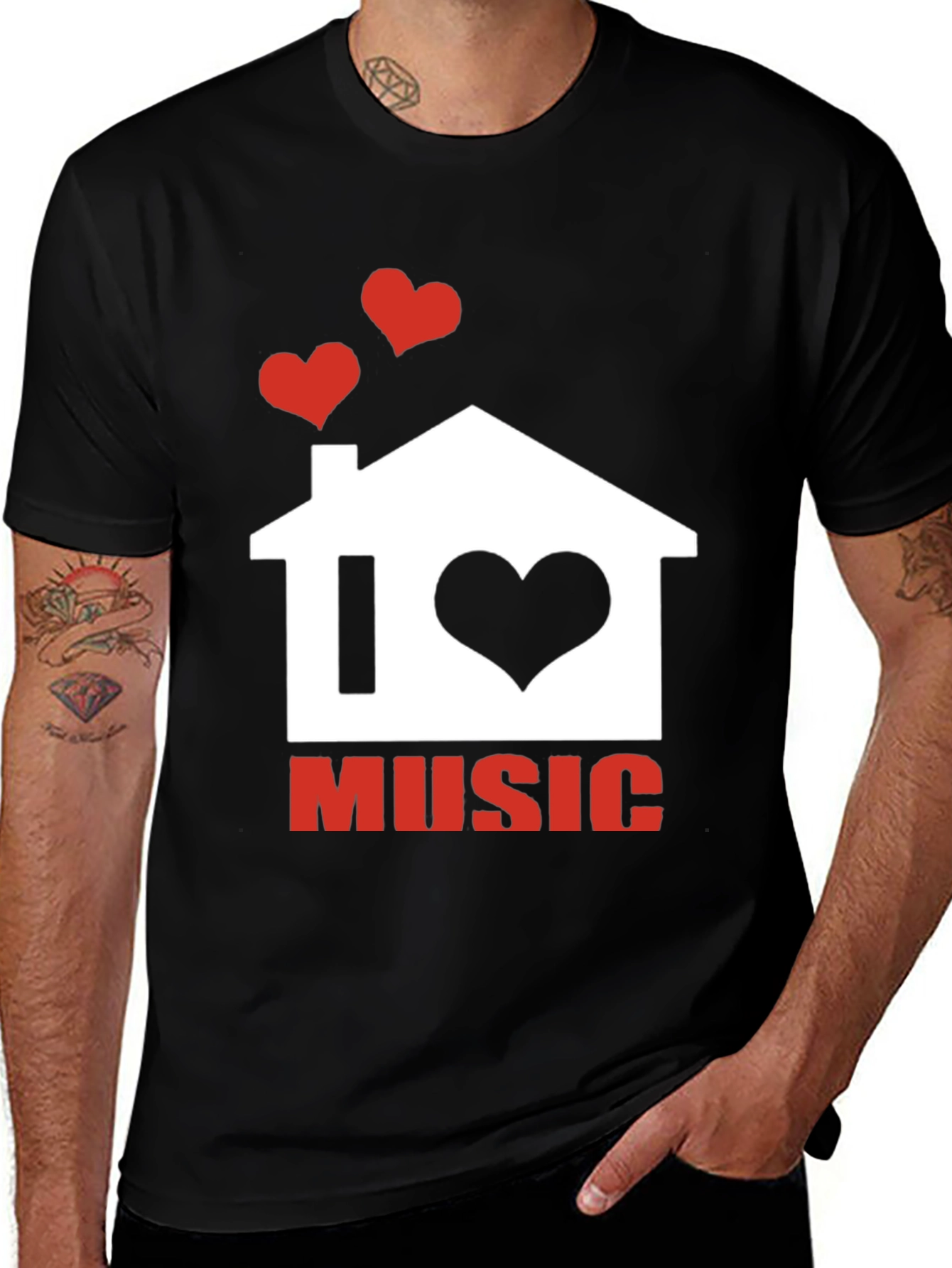 Variant 18 of I Heart Music Graphic Tee - Black Cotton T-Shirt