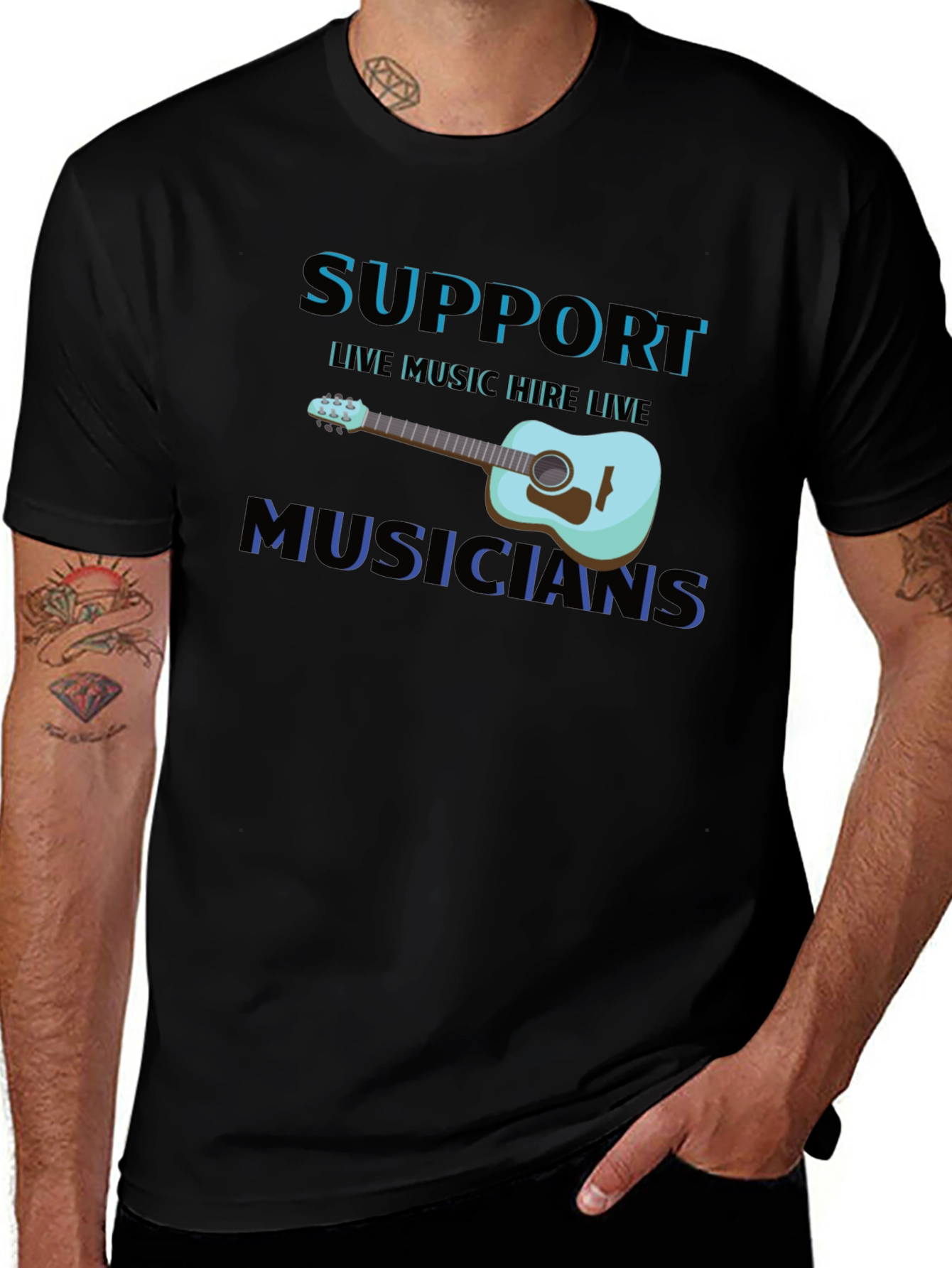 Variant 14 of Support Live Musicians Black T-Shirt