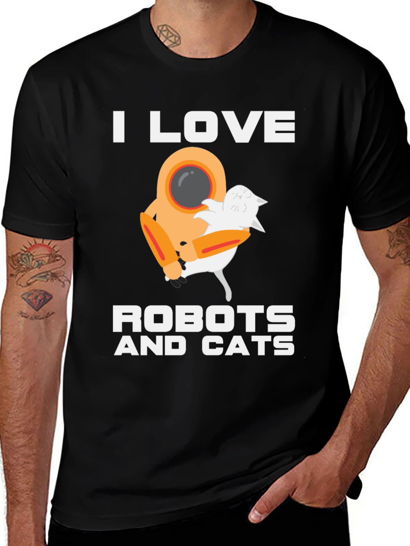 I Love Robots and Cats T-Shirt - Unique Graphic Tee