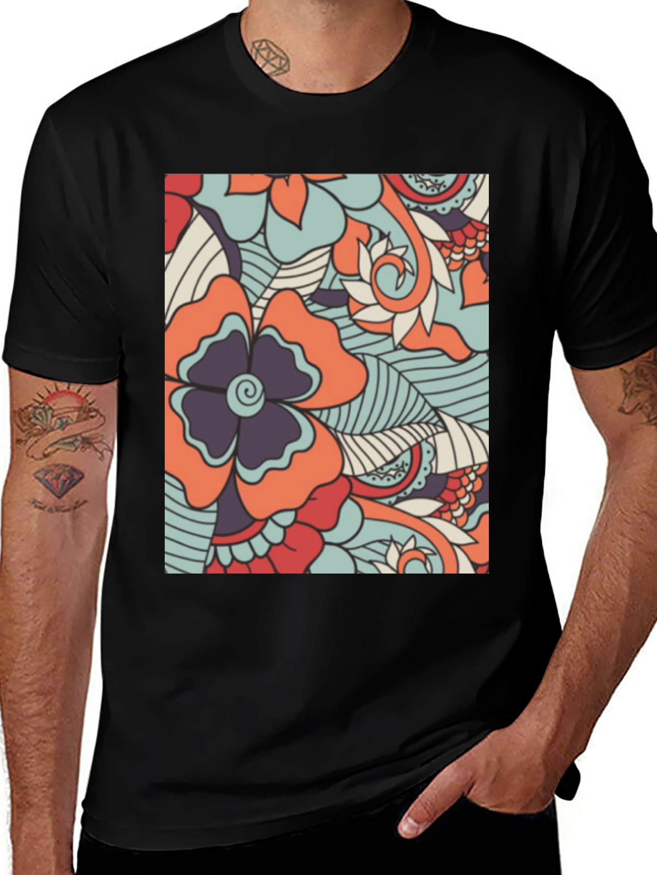 Variant 14 of Floral Pattern Men's Black T-Shirt