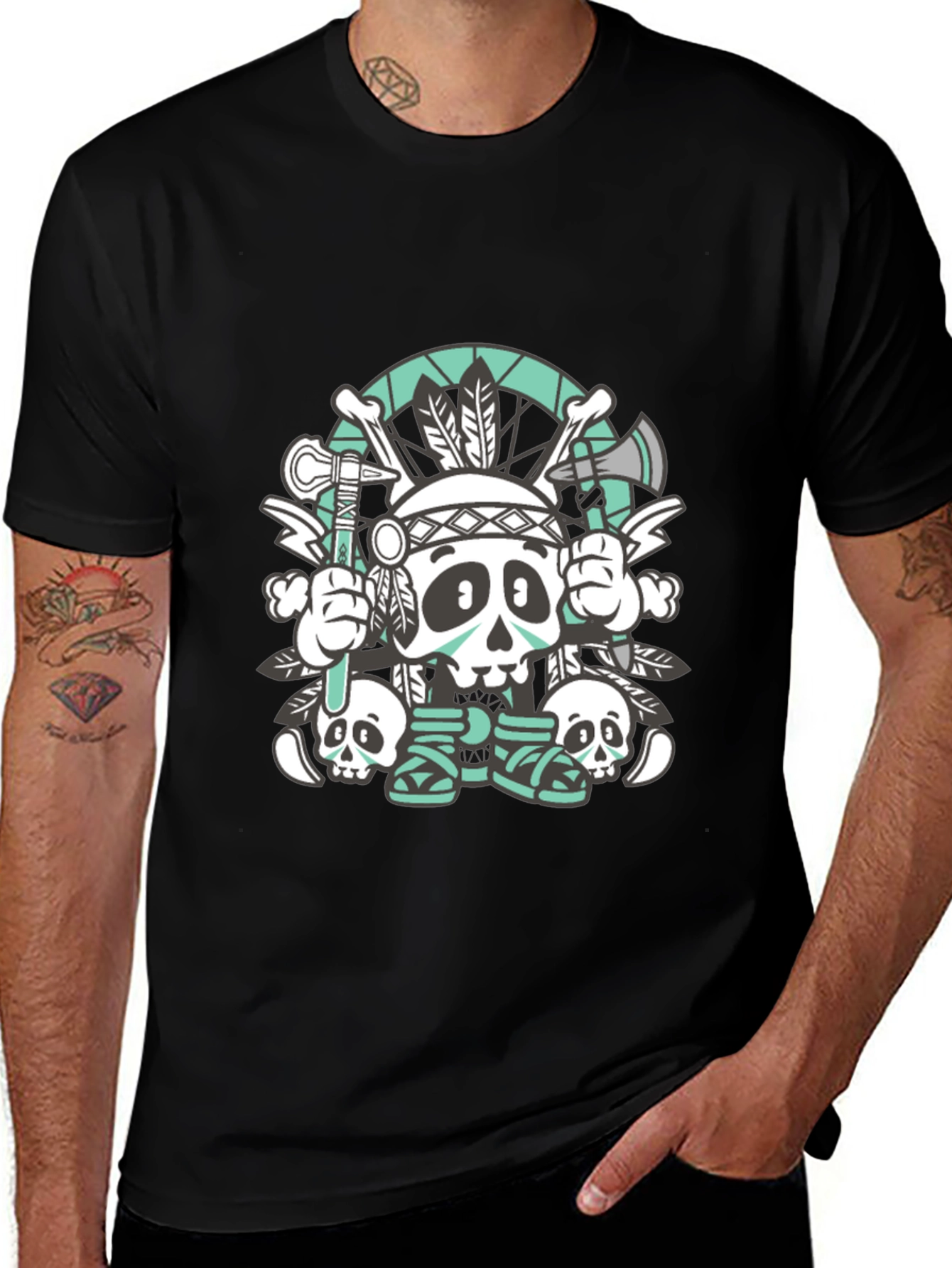 Variant 28 of Skull Chief Graphic Tee - Black Cotton T-Shirt