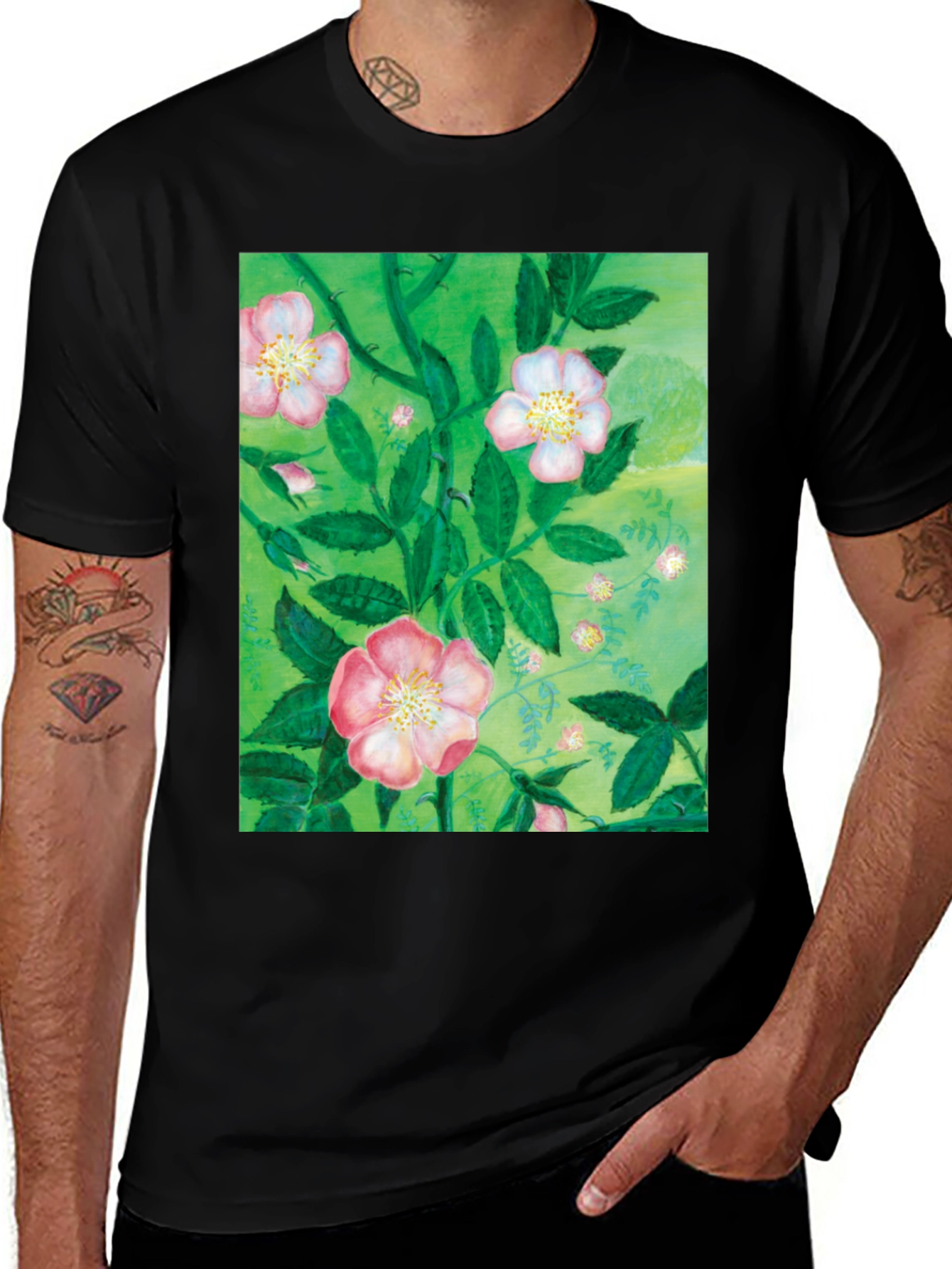Variant 27 of Floral Print T-Shirt - Artistic Botanical Design