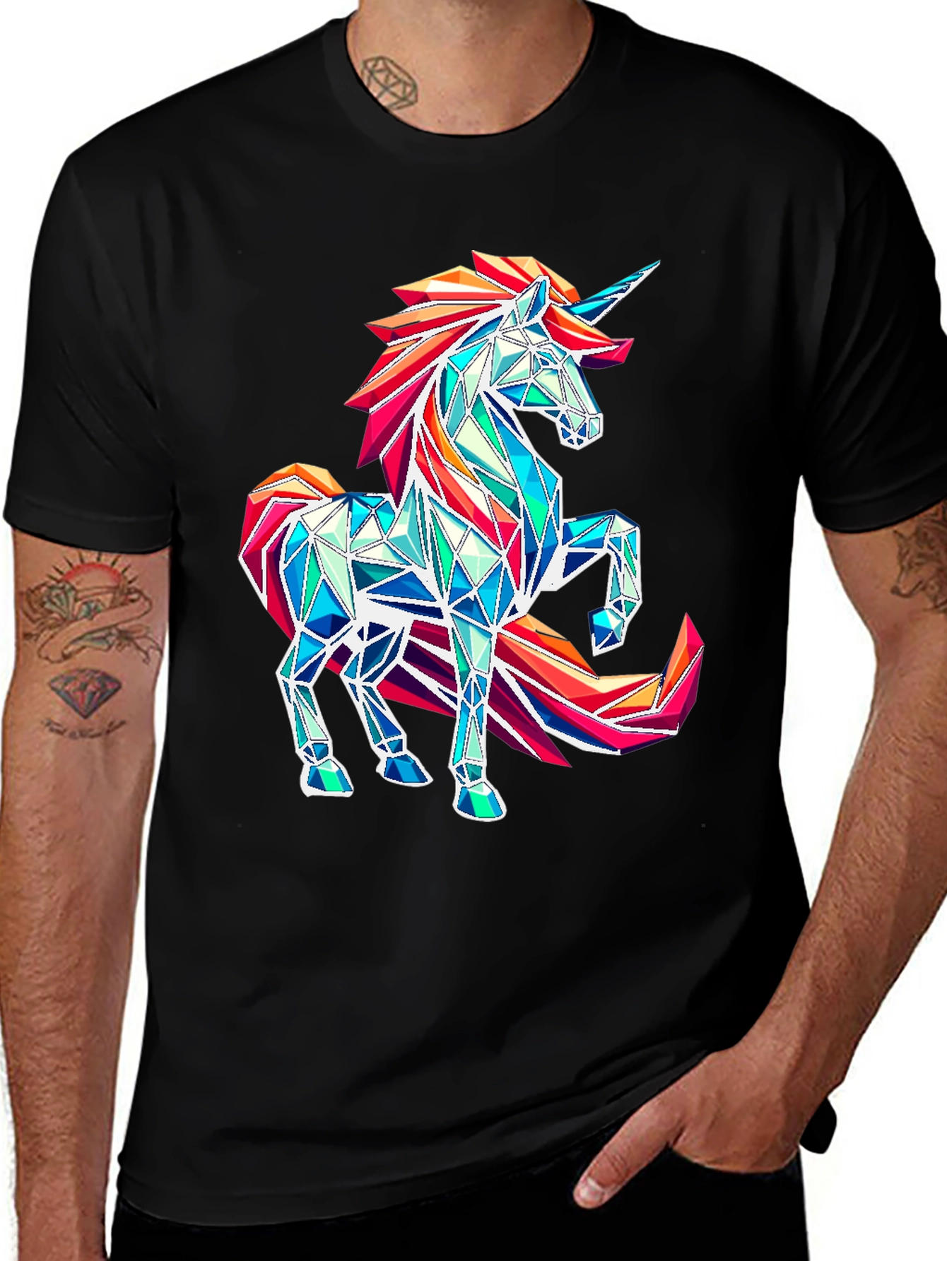 Variant 7 of Geometric Unicorn Graphic Tee - Stylish Men's Black T-Shirt