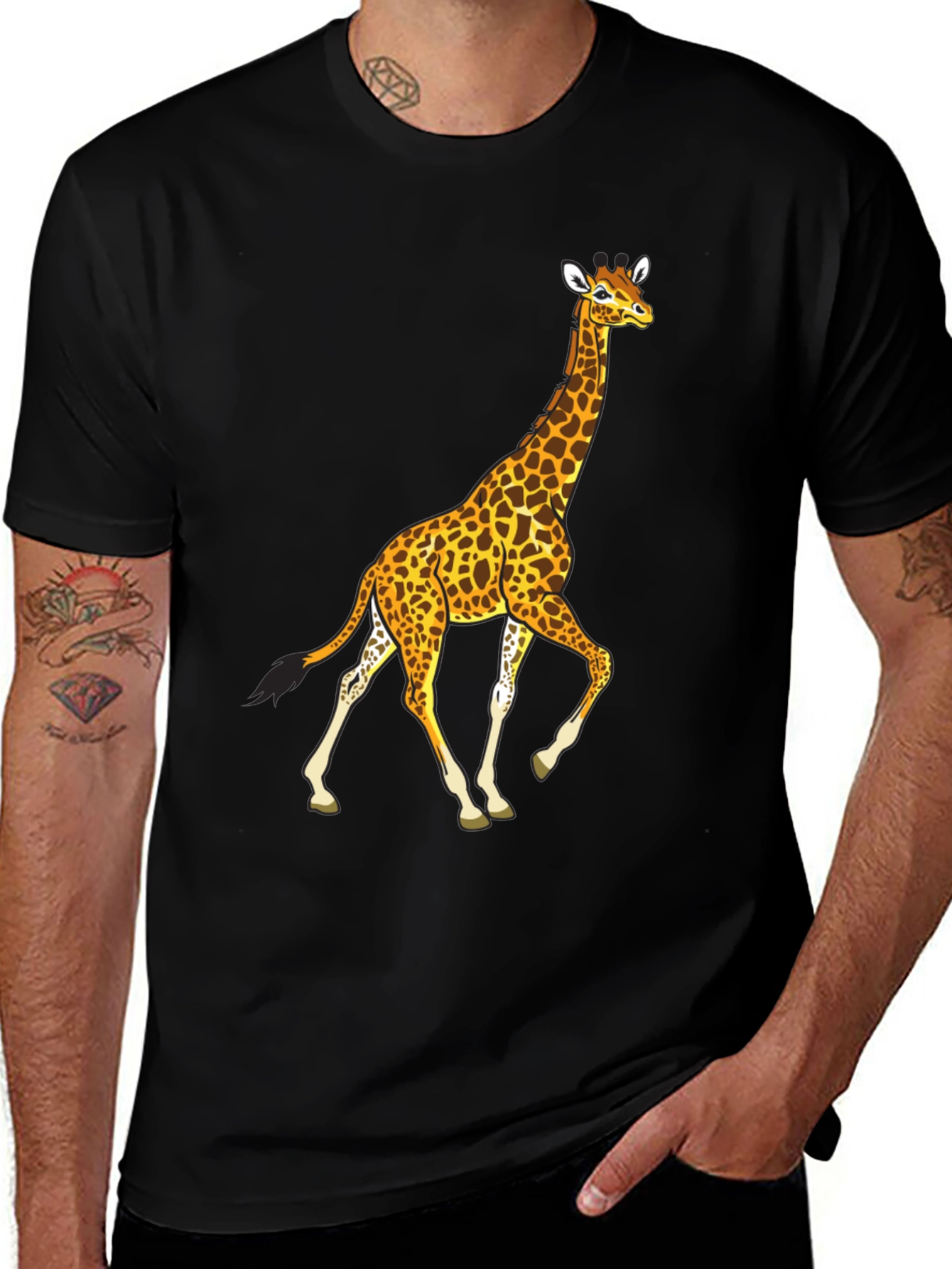 Variant 20 of Giraffe Graphic Tee - Black Cotton Casual Wear
