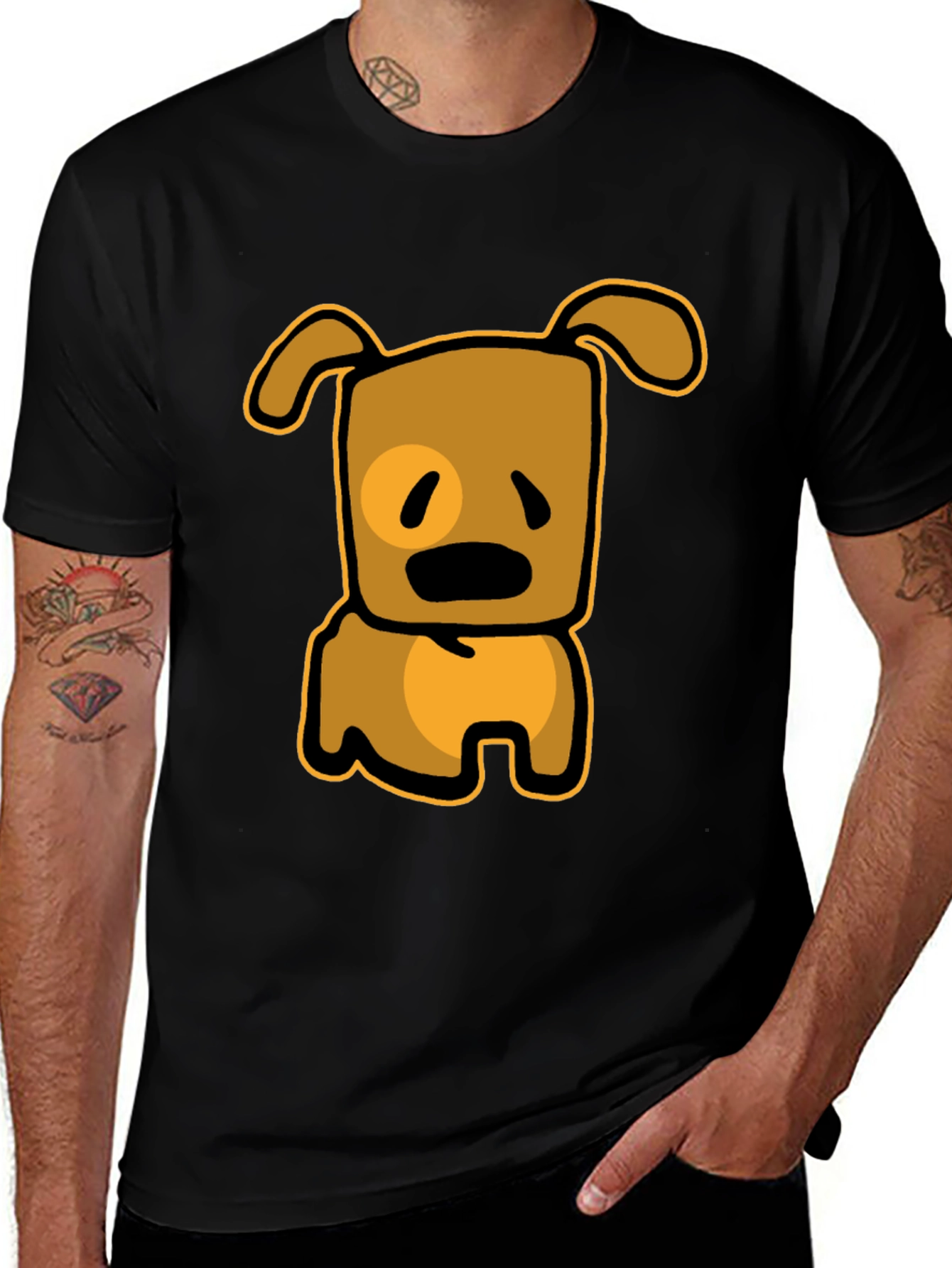 Variant 5 of Cartoon Dog Graphic T-Shirt - Black