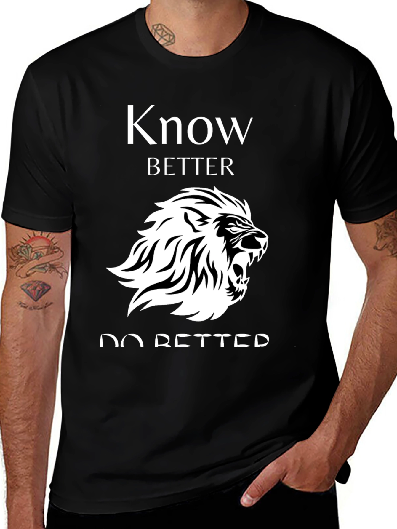 Variant 19 of Know Better Do Better Lion Graphic Black T-Shirt