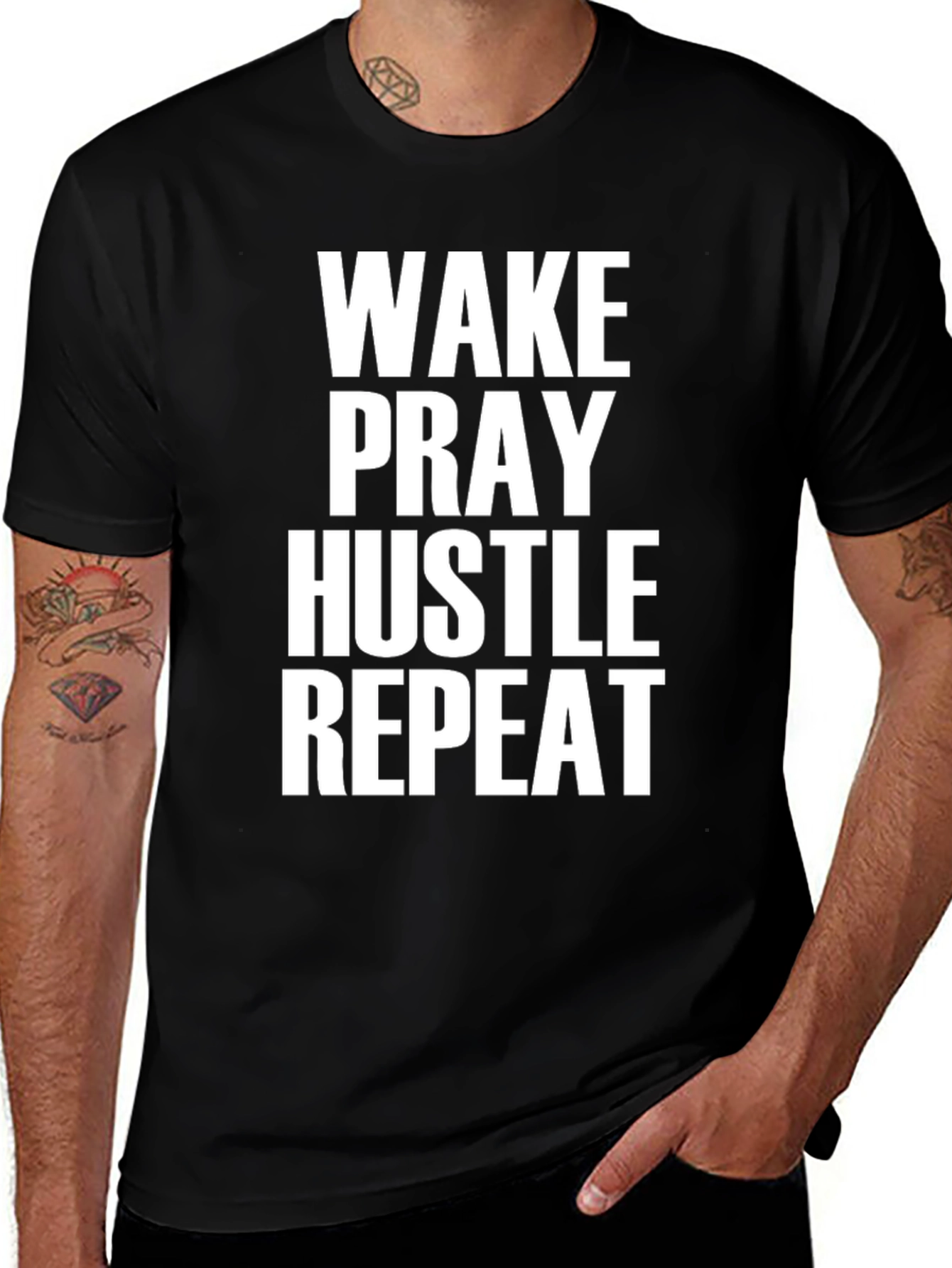 Variant 12 of Wake Pray Hustle Repeat Black Graphic T-Shirt