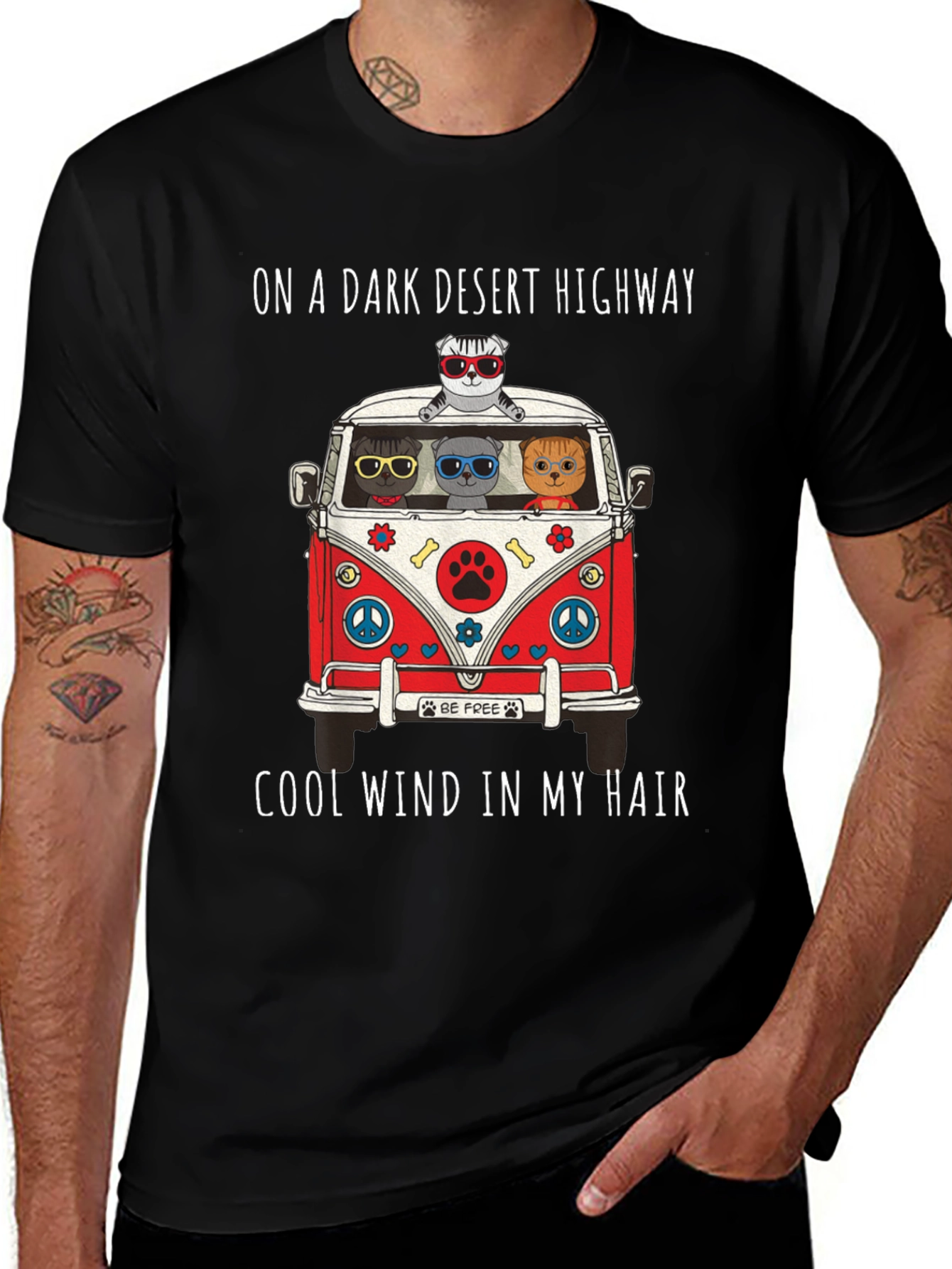 Variant 2 of Cats in a Van T-Shirt: Desert Highway Cool