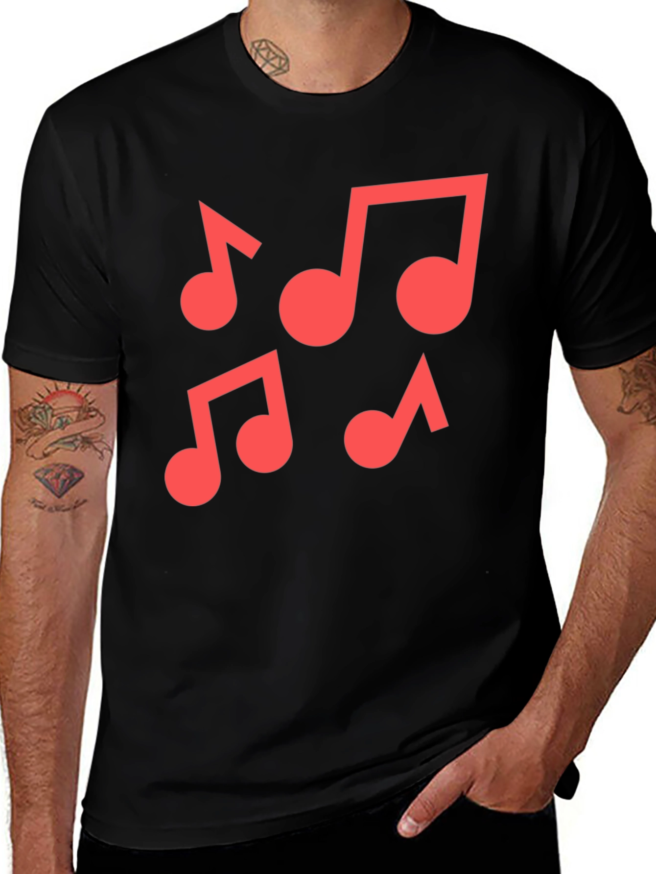Variant 4 of Musical Note Graphic T-Shirt - Black Cotton Blend