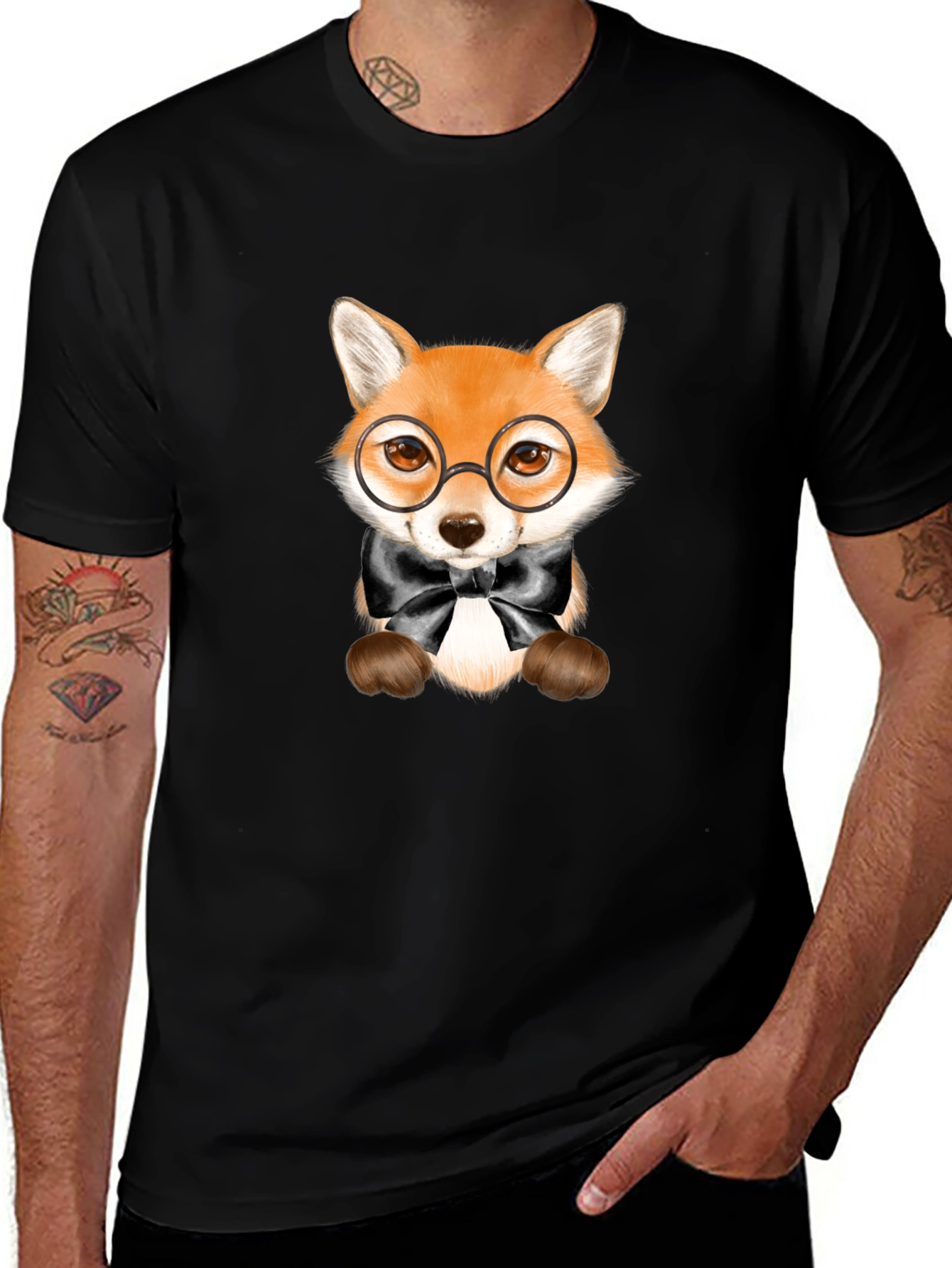 Variant 29 of Fox with Glasses Graphic Tee - Black Unisex T-Shirt