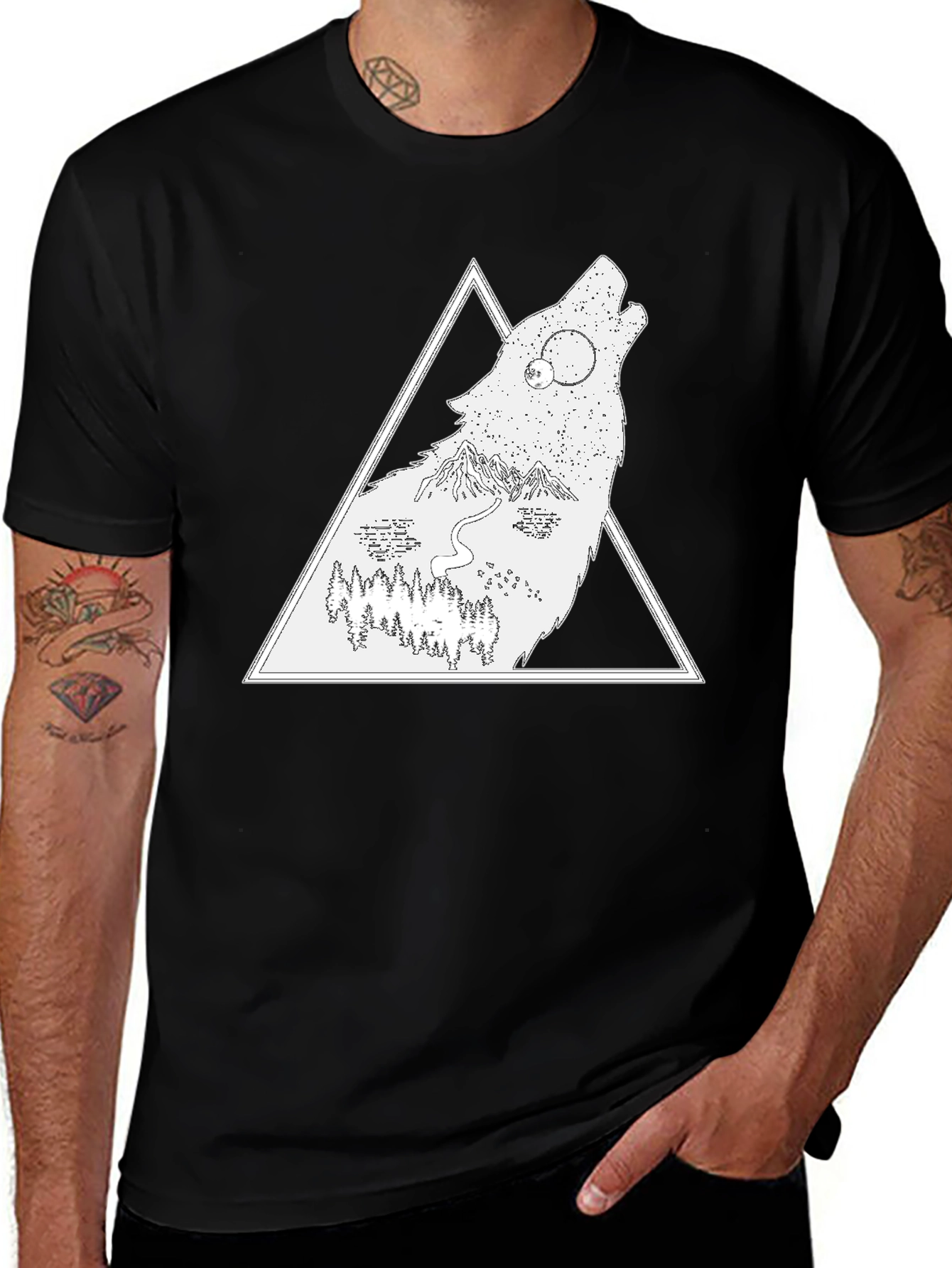 Black Wolf Nature Scene Graphic Tee - Black main image