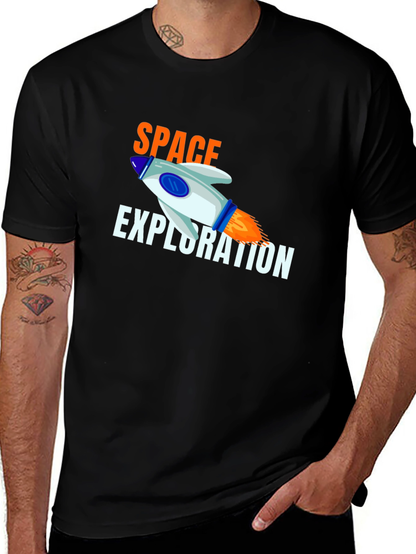Variant 13 of Space Exploration Rocket Graphic Black T-Shirt