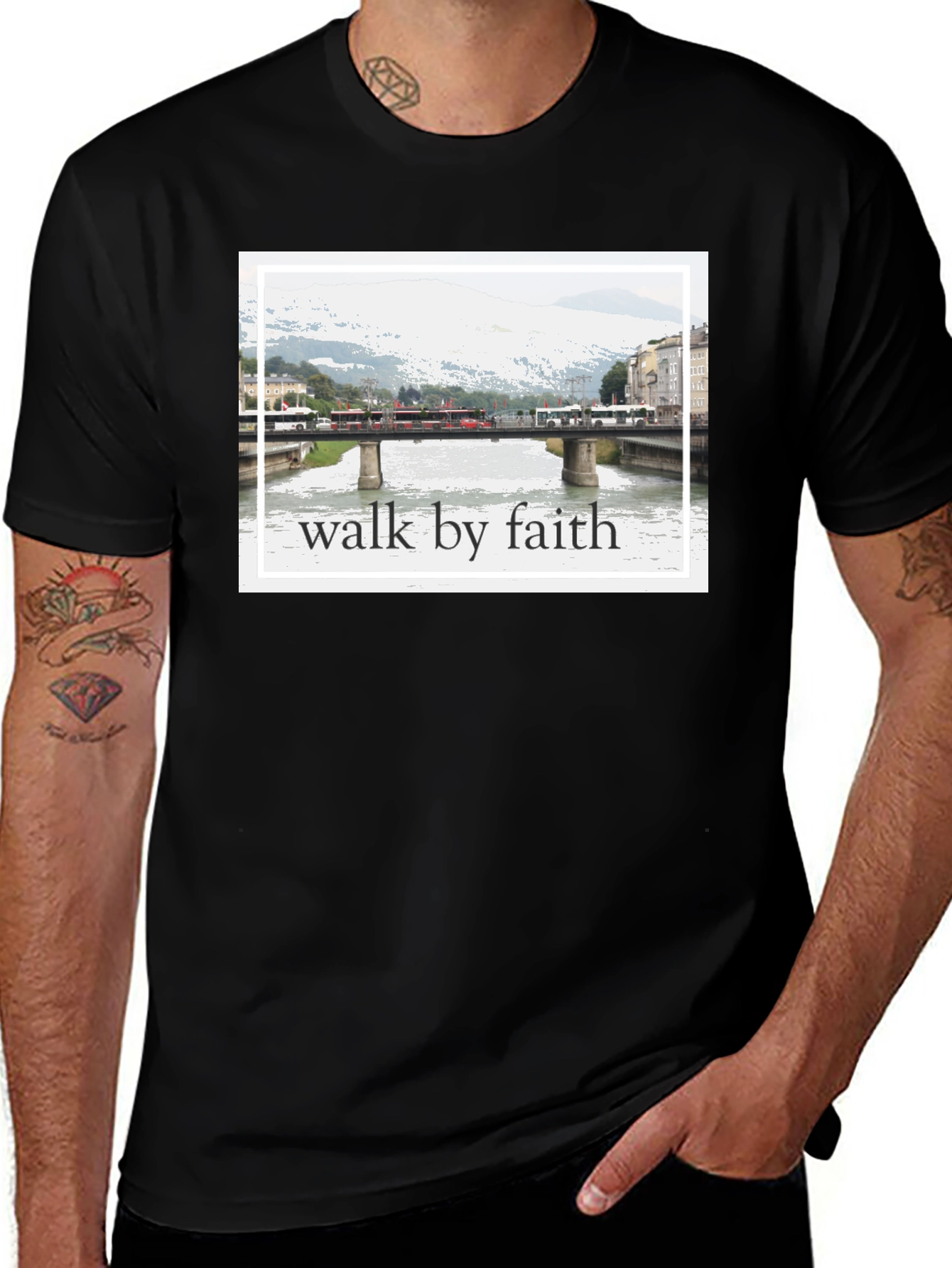 Variant 27 of Walk By Faith Bridge Graphic Tee - Black