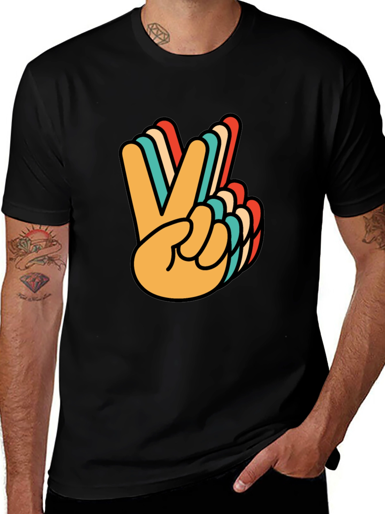 Variant 22 of Retro Peace Sign Graphic Tee - Black Cotton T-Shirt