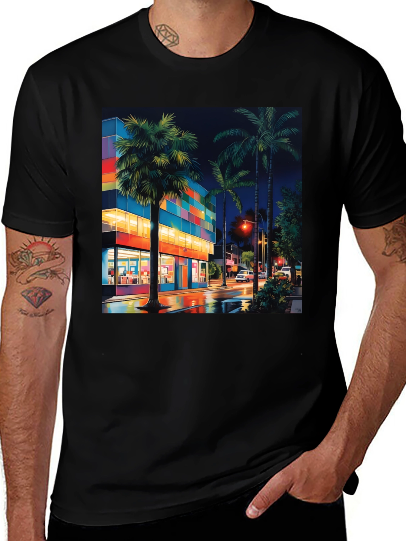 Tropical Night Cityscape T-Shirt