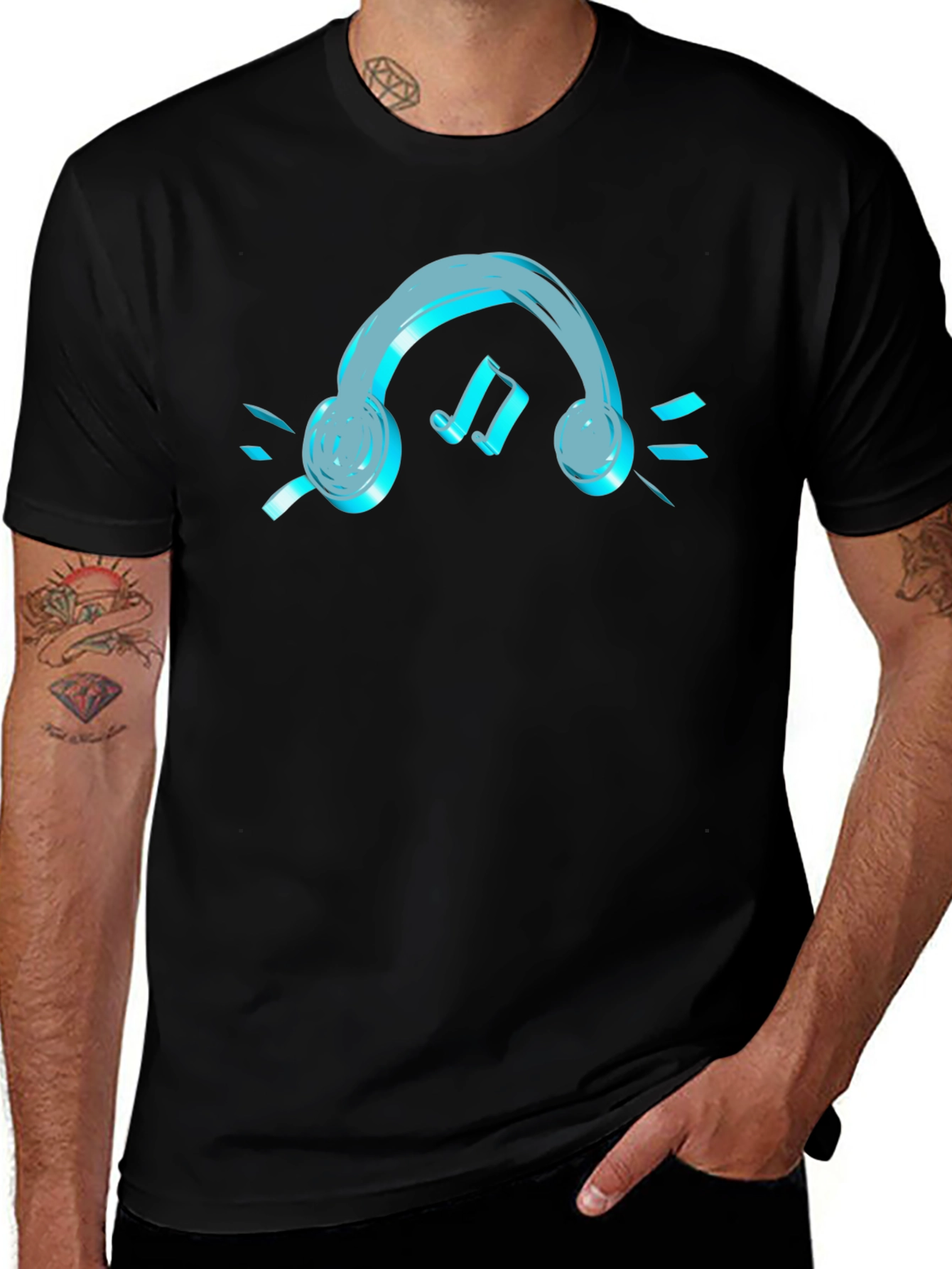 Variant 13 of Black T-Shirt with Headphones Music Graphic