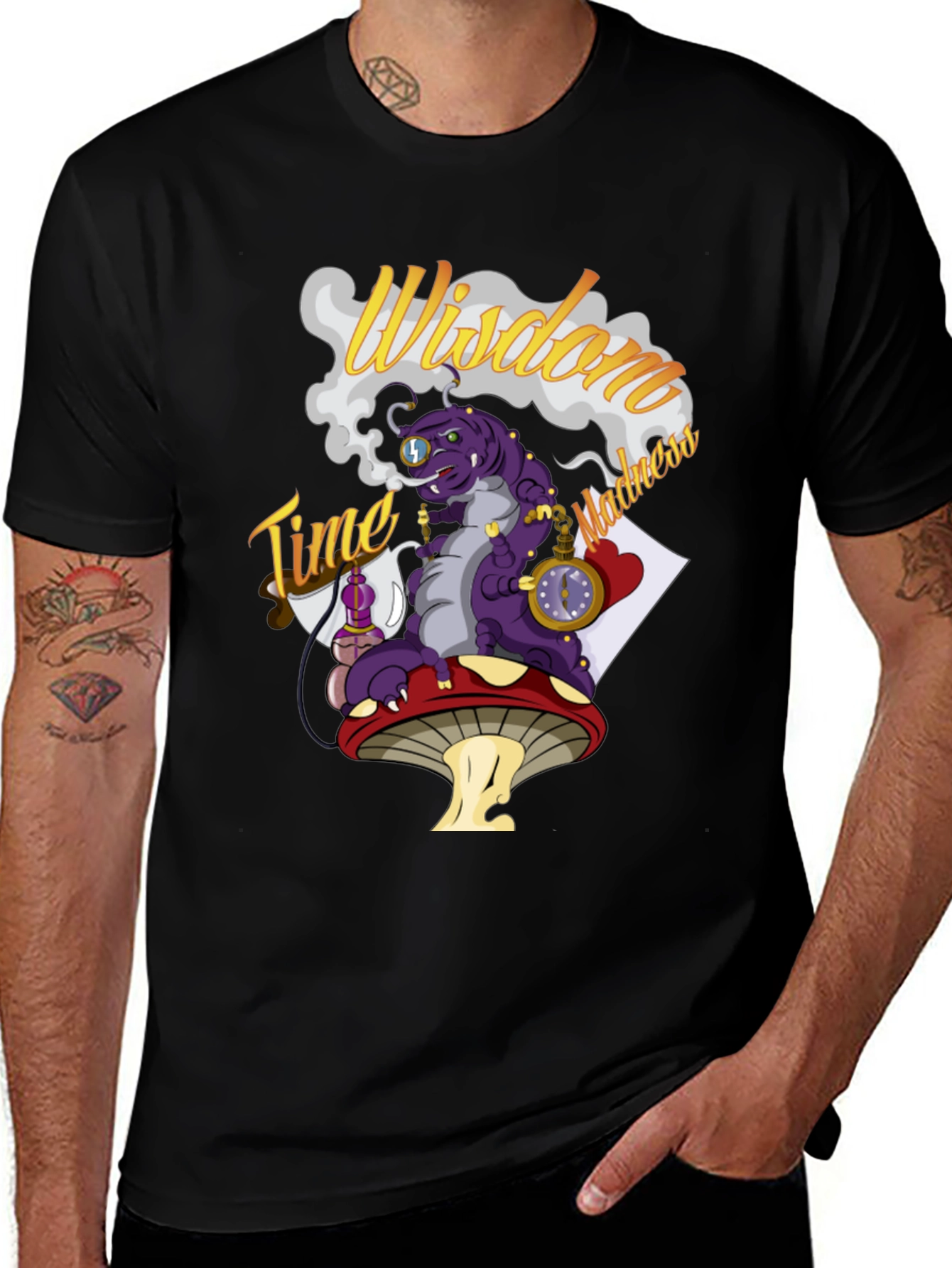 Variant 24 of Whimsical Caterpillar T-Shirt: Time, Wisdom, Madness Design