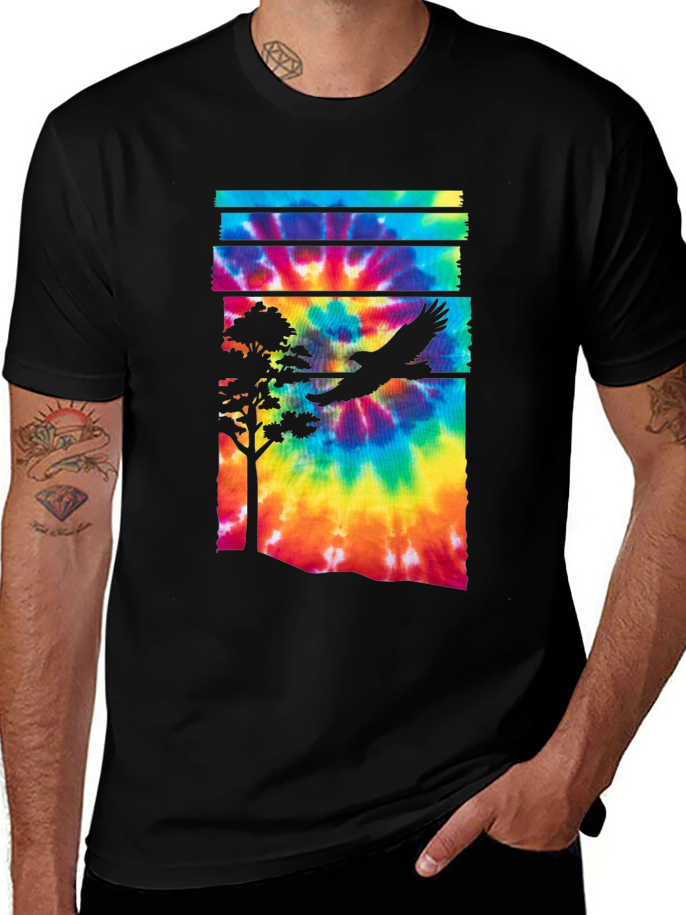 Variant 26 of Tie Dye Eagle Graphic Tee - Men's Black T-Shirt