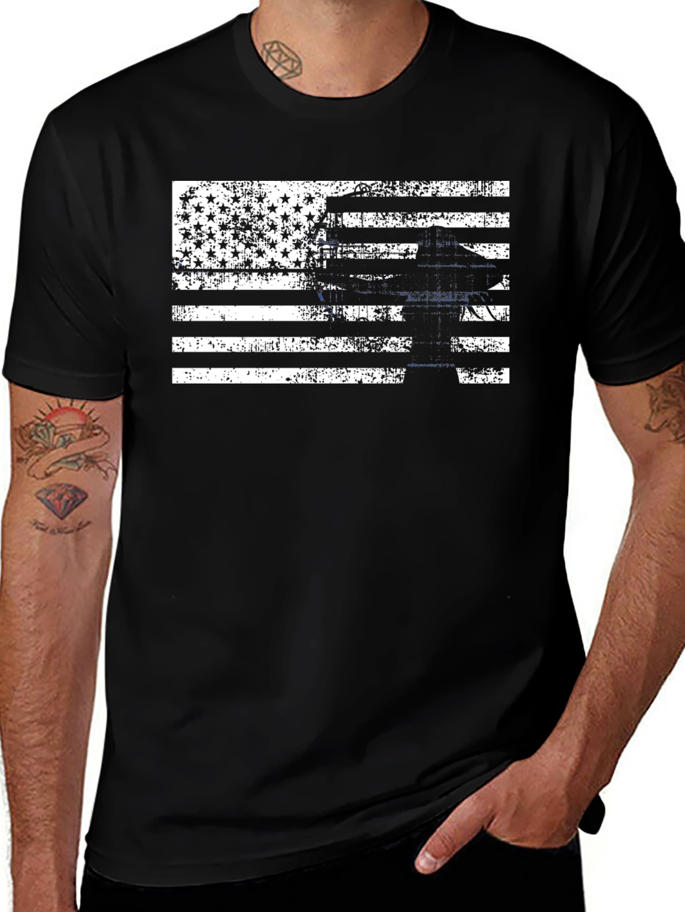 Variant 12 of Distressed American Flag Lineman T-Shirt