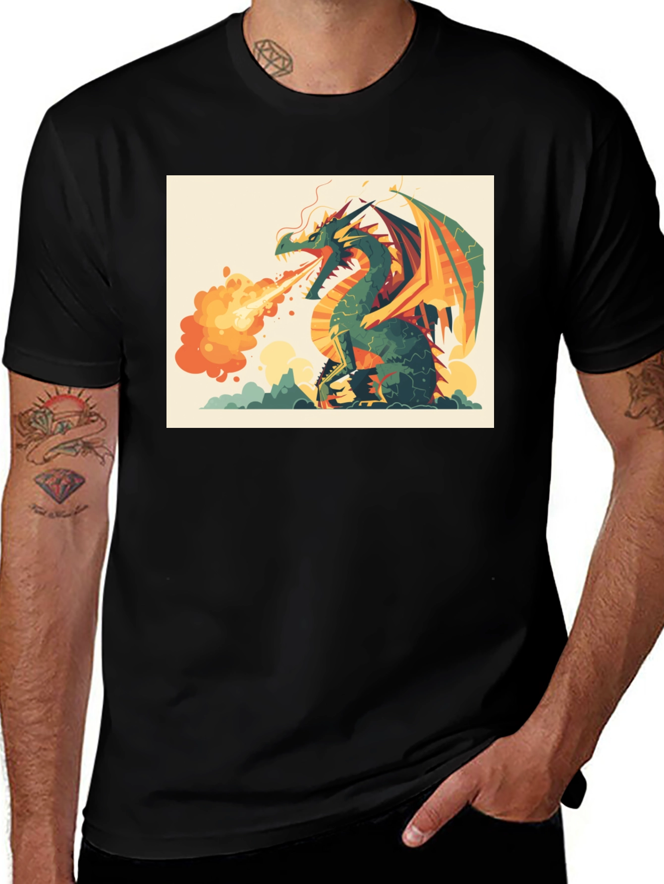 Variant 4 of Dragon Graphic Tee - Men's Short Sleeve Black T-Shirt