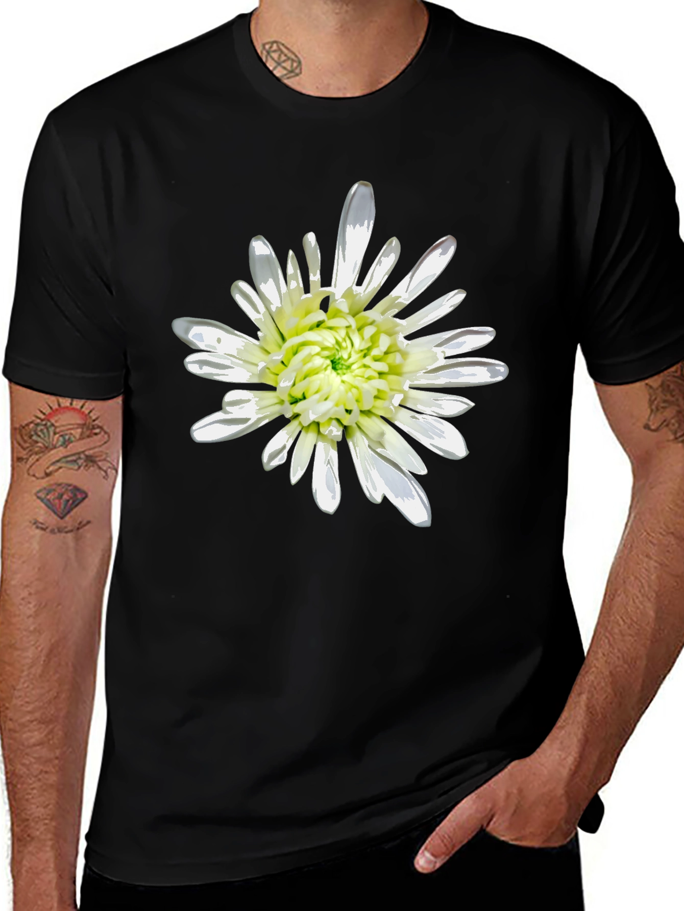 Variant 16 of Black T-Shirt with White Flower Print