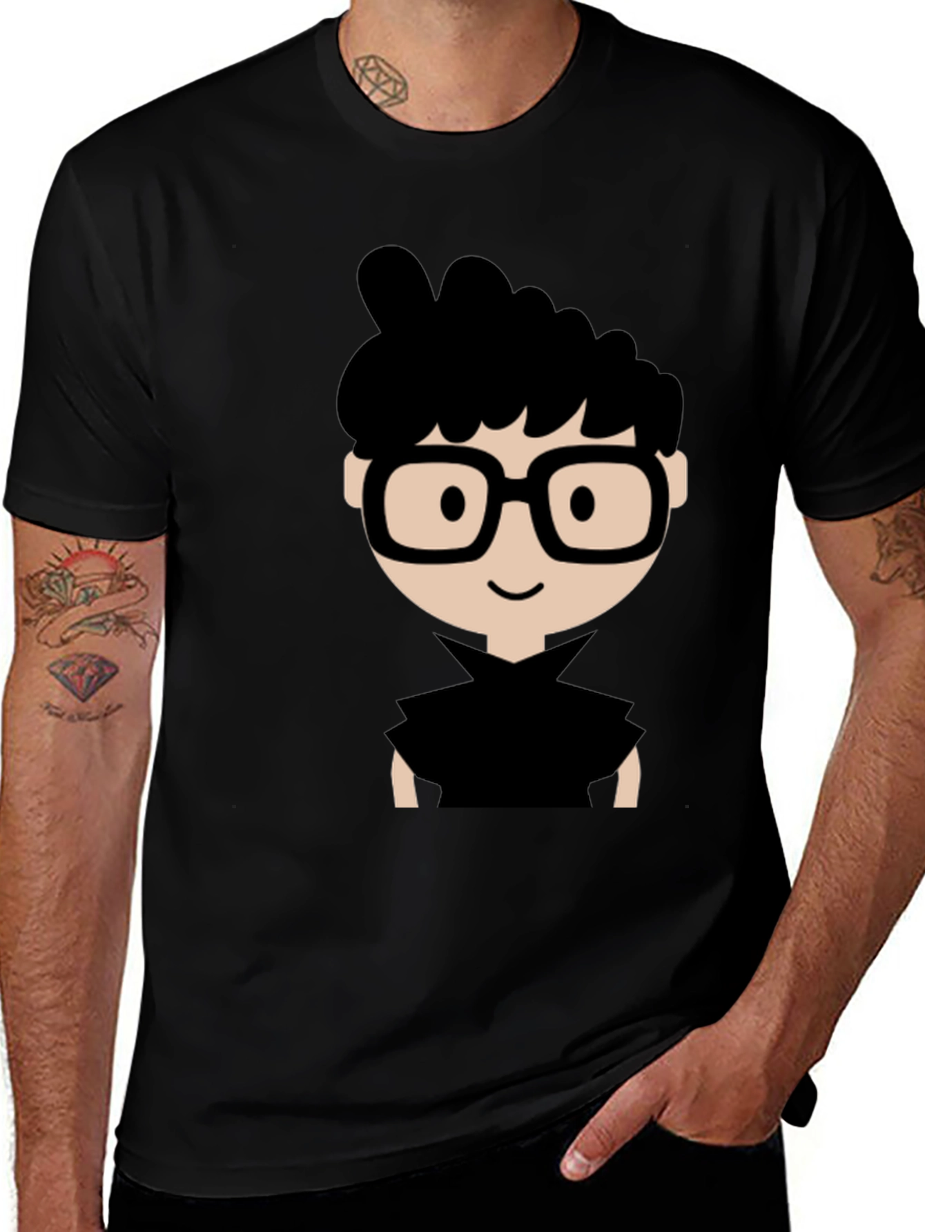 Variant 30 of Nerdy Cartoon Graphic Black T-Shirt