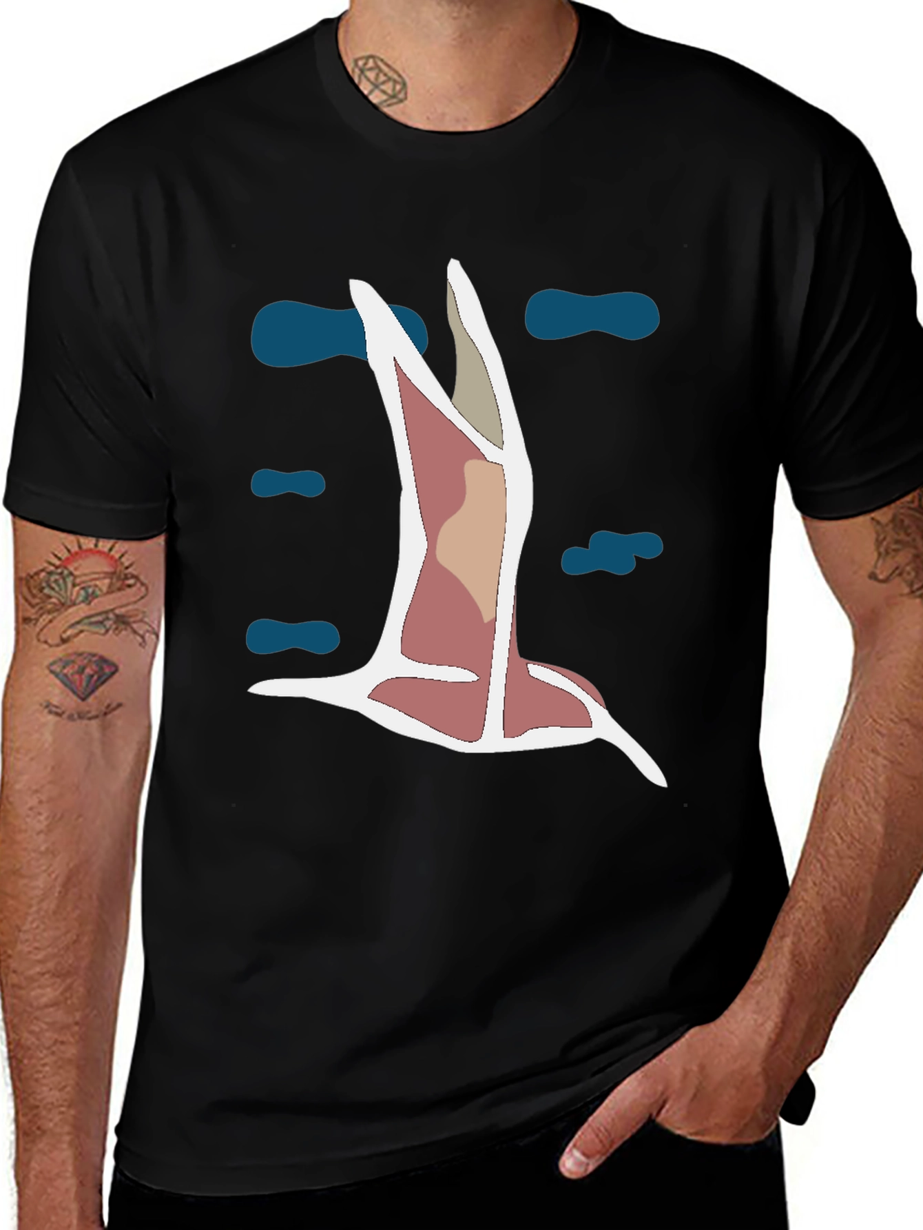 Variant 16 of Abstract Bird Graphic Tee - Black Cotton Blend