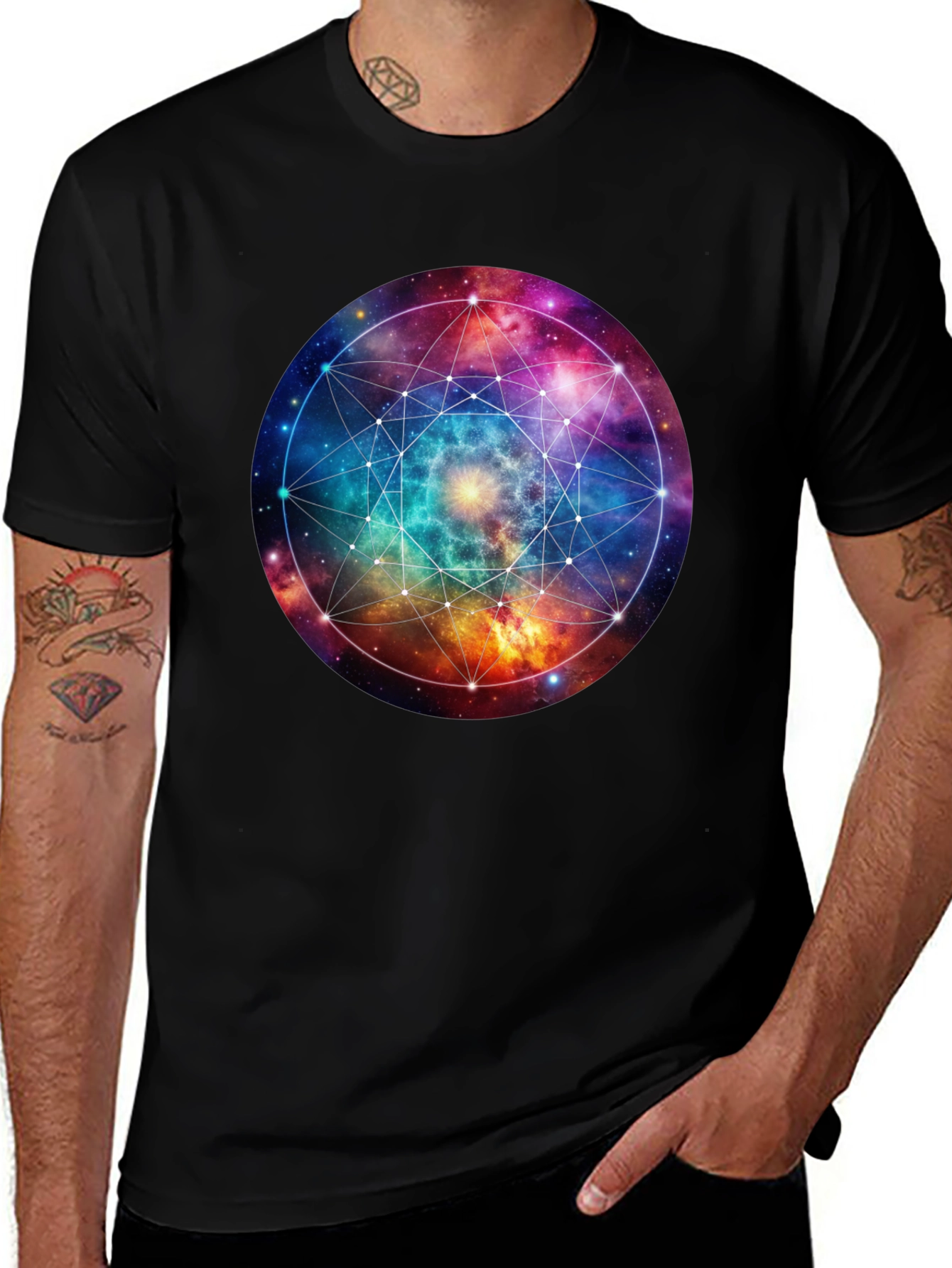 Variant 12 of Galaxy Geometric T-Shirt - Black Cotton Blend