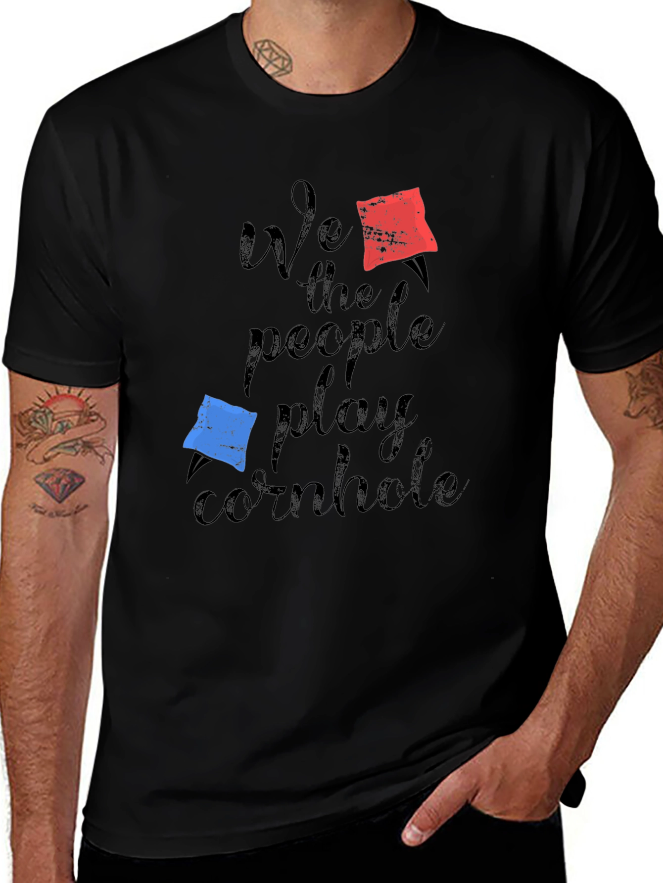Black We The People Play Cornhole T-Shirt main image