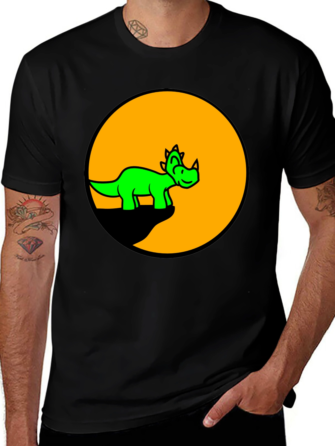 Dino Circle Graphic Tee - Black Cotton T-Shirt