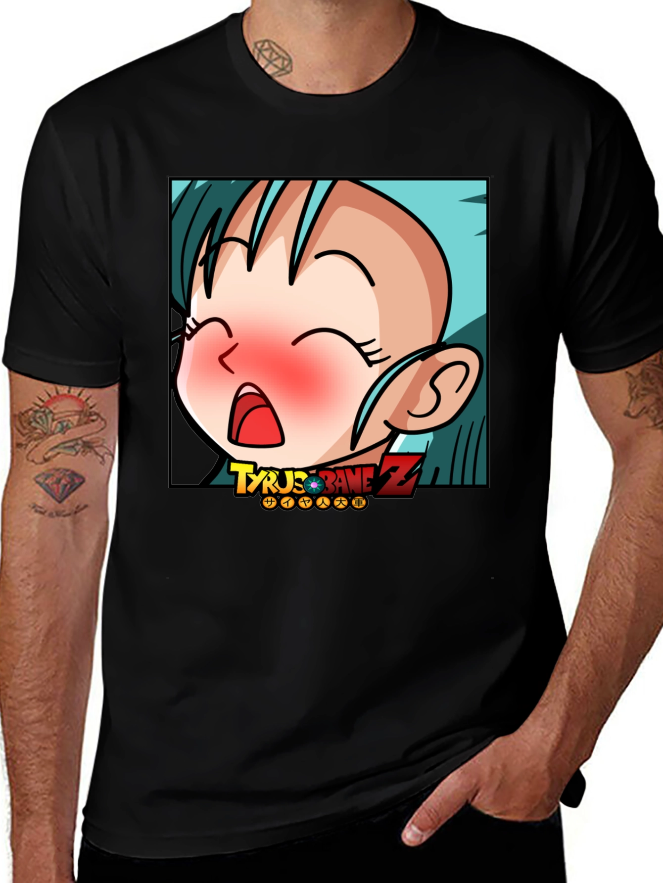 Variant 21 of Anime Cartoon Graphic Print Black T-Shirt