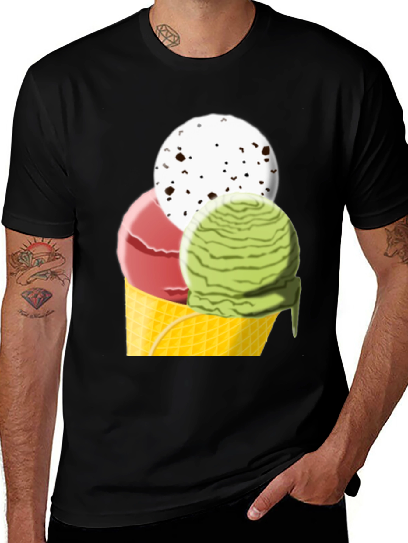 Variant 7 of Ice Cream Cone Graphic Tee - Black