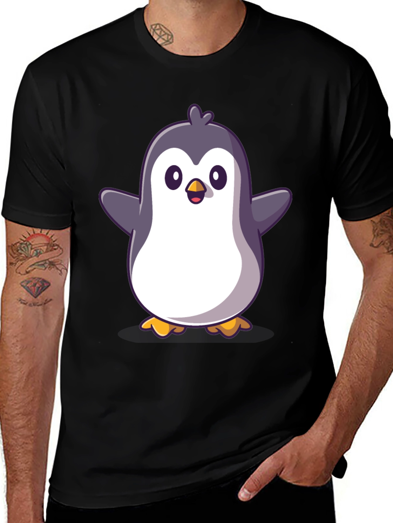 Variant 28 of Cute Cartoon Penguin Graphic Black T-Shirt