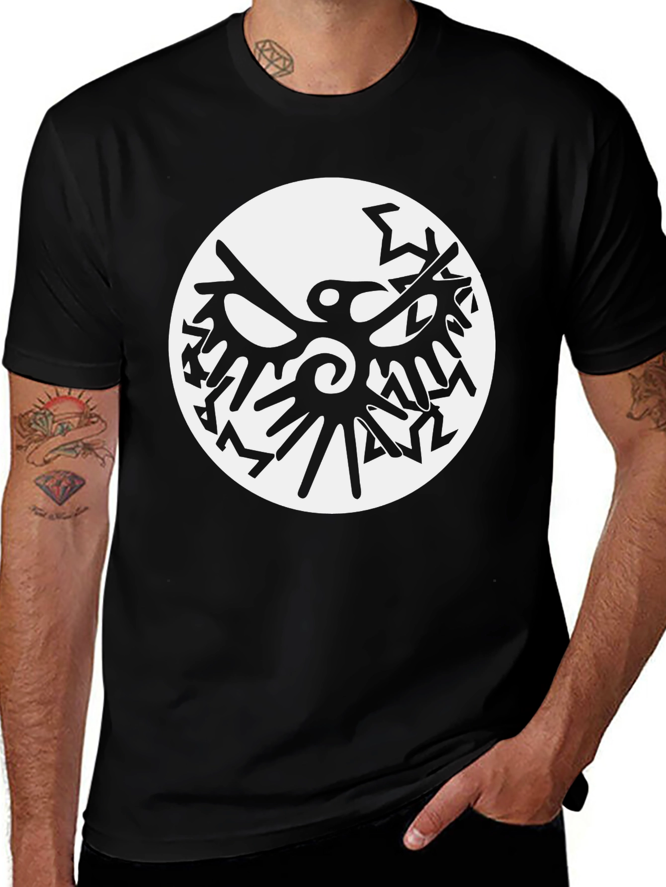 Variant 20 of Aztec Eagle Graphic Tee - Black Cotton Blend